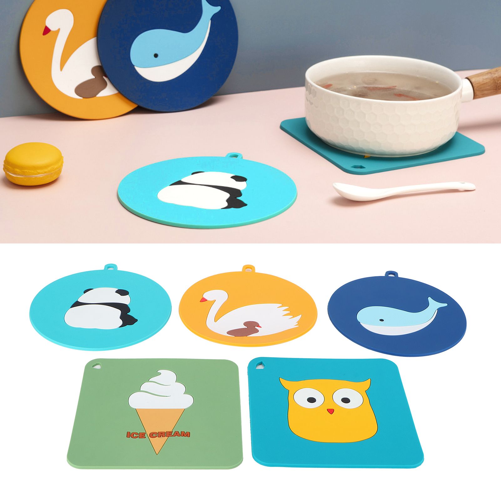 5PCS Silicone Placemat Cute Cartoon Animals Coaster Heat Resistant Table Mats view 10