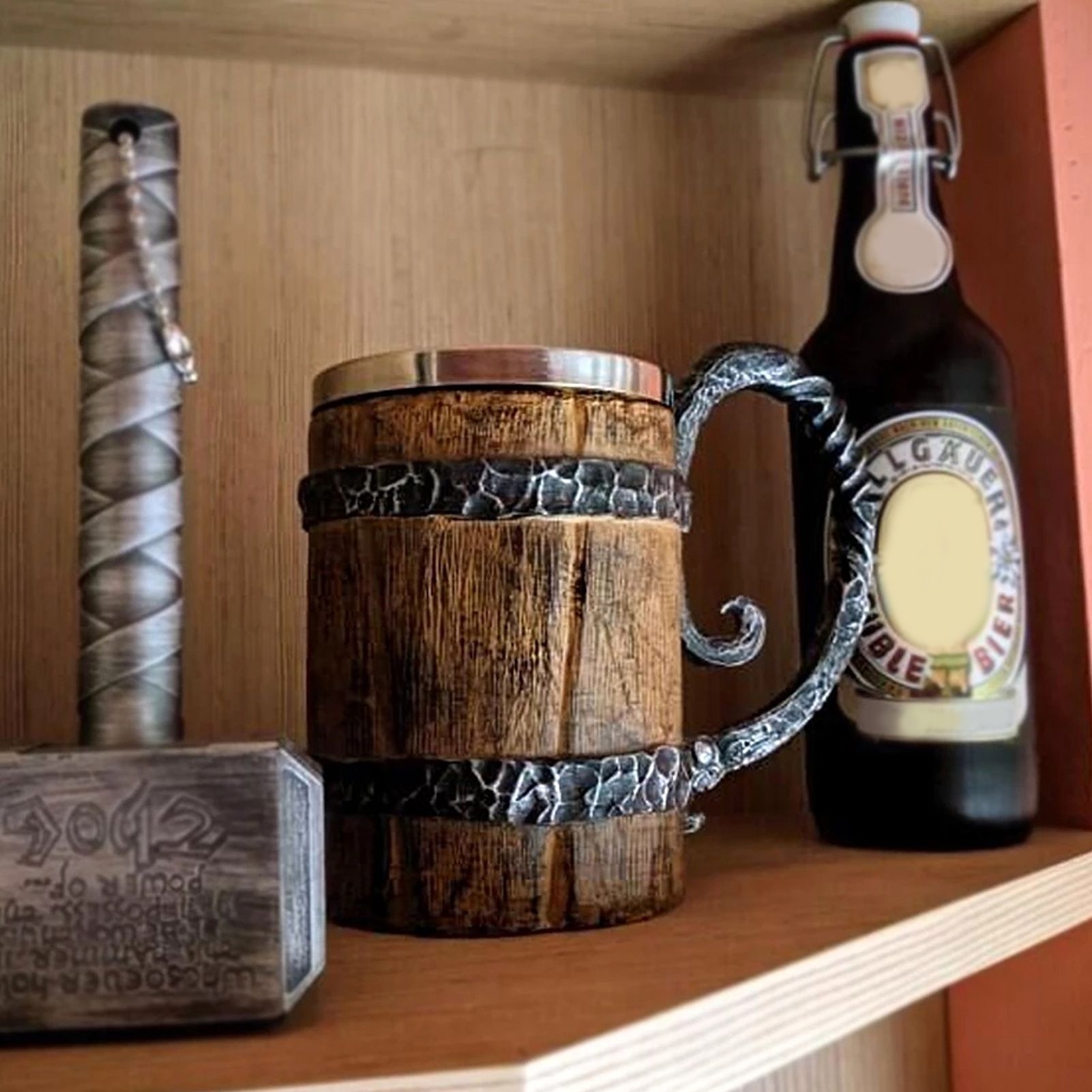 Resin Drinking Mug Oak Barrel Personalized Viking Vintage Stainless Steel view 14
