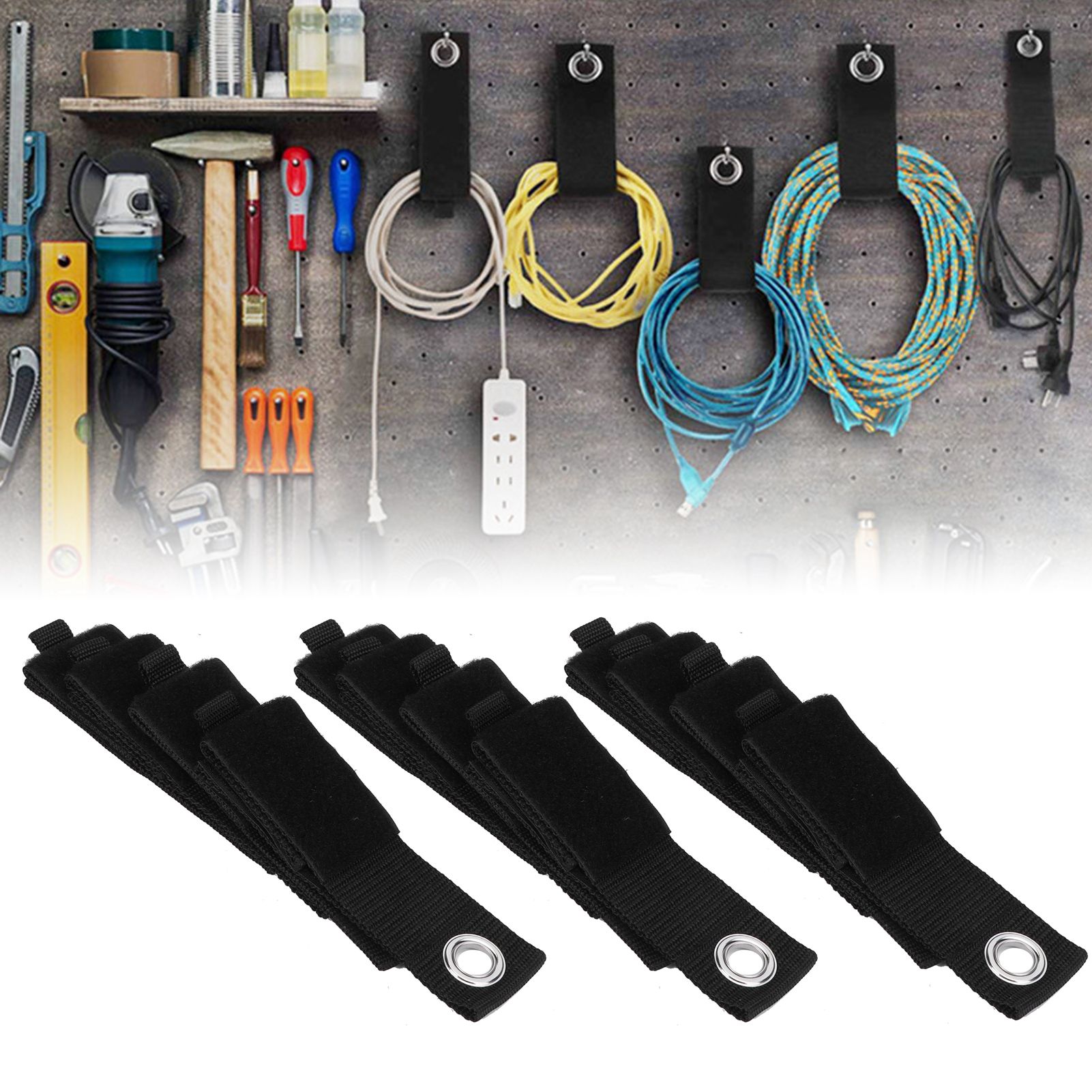 12PCS Heavy Duty Cable Storage Straps Extension Cord Holder Hook Loop view 10