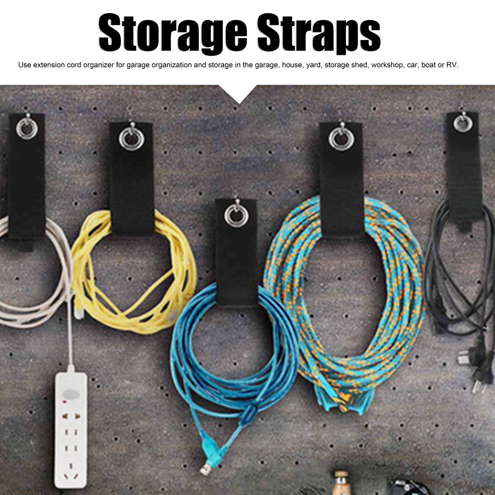 12PCS Heavy Duty Cable Storage Straps Extension Cord Holder Hook Loop view 14