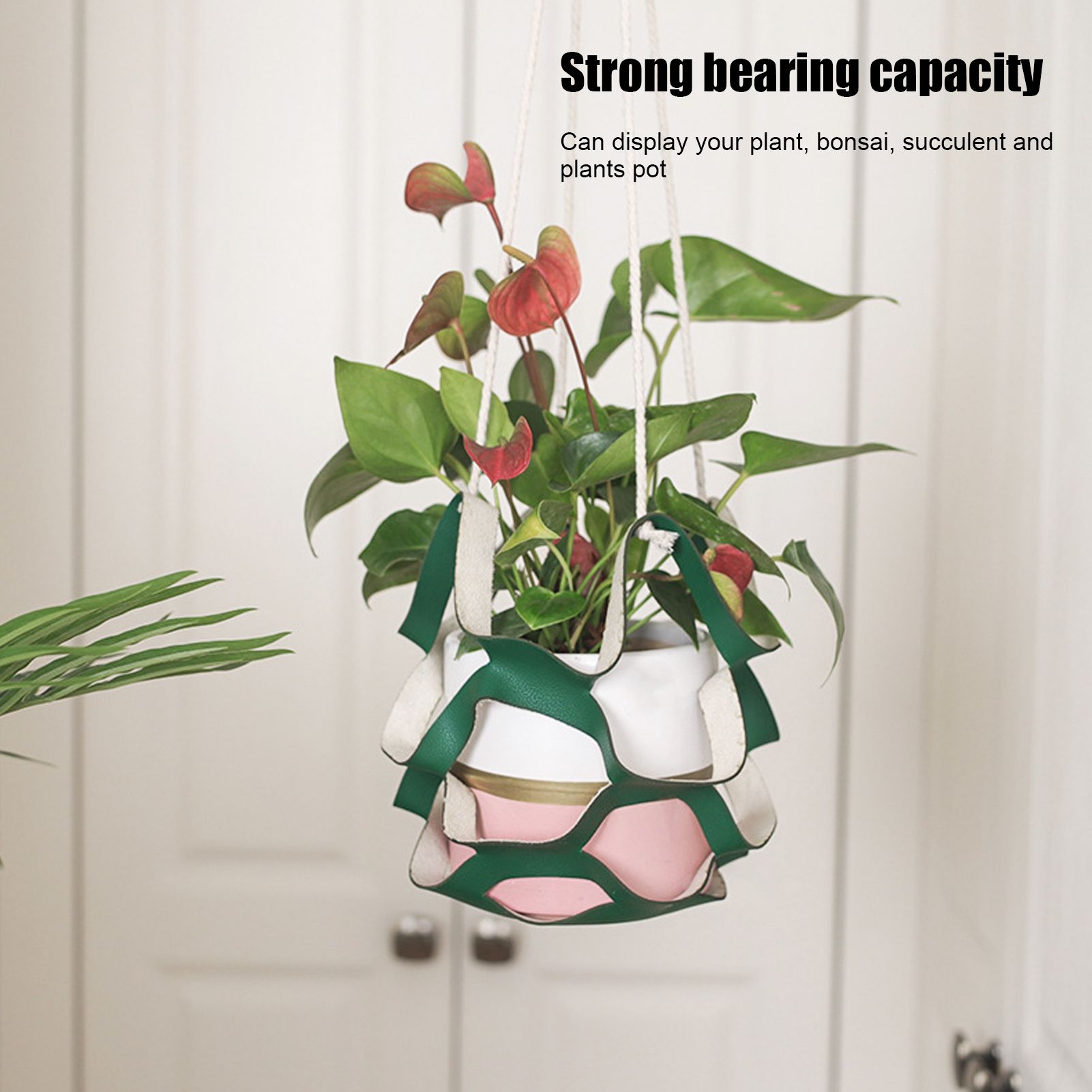 Plant Hanger PU Leather Wall Hanging Flower Pot Holder Basket Home Garden view 15