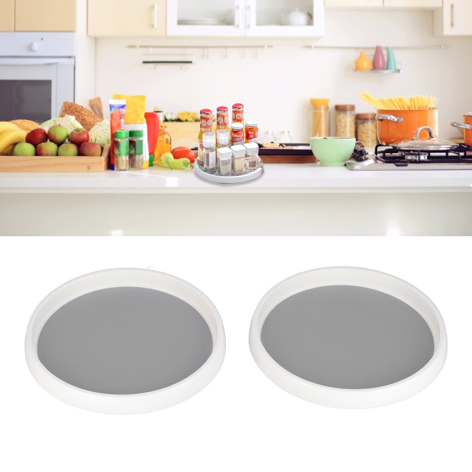 Cabinet Turntable Organizer Antislip Rotatable Storage Tray Multifunctional view 11