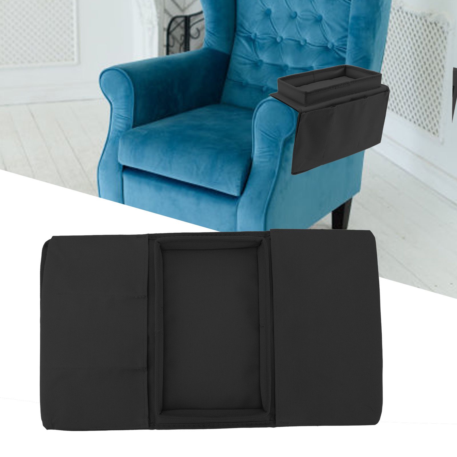 Sofa Tray Folding Arm Storage Holder Table 600D Oxford Cloth Side Pockets for view 11