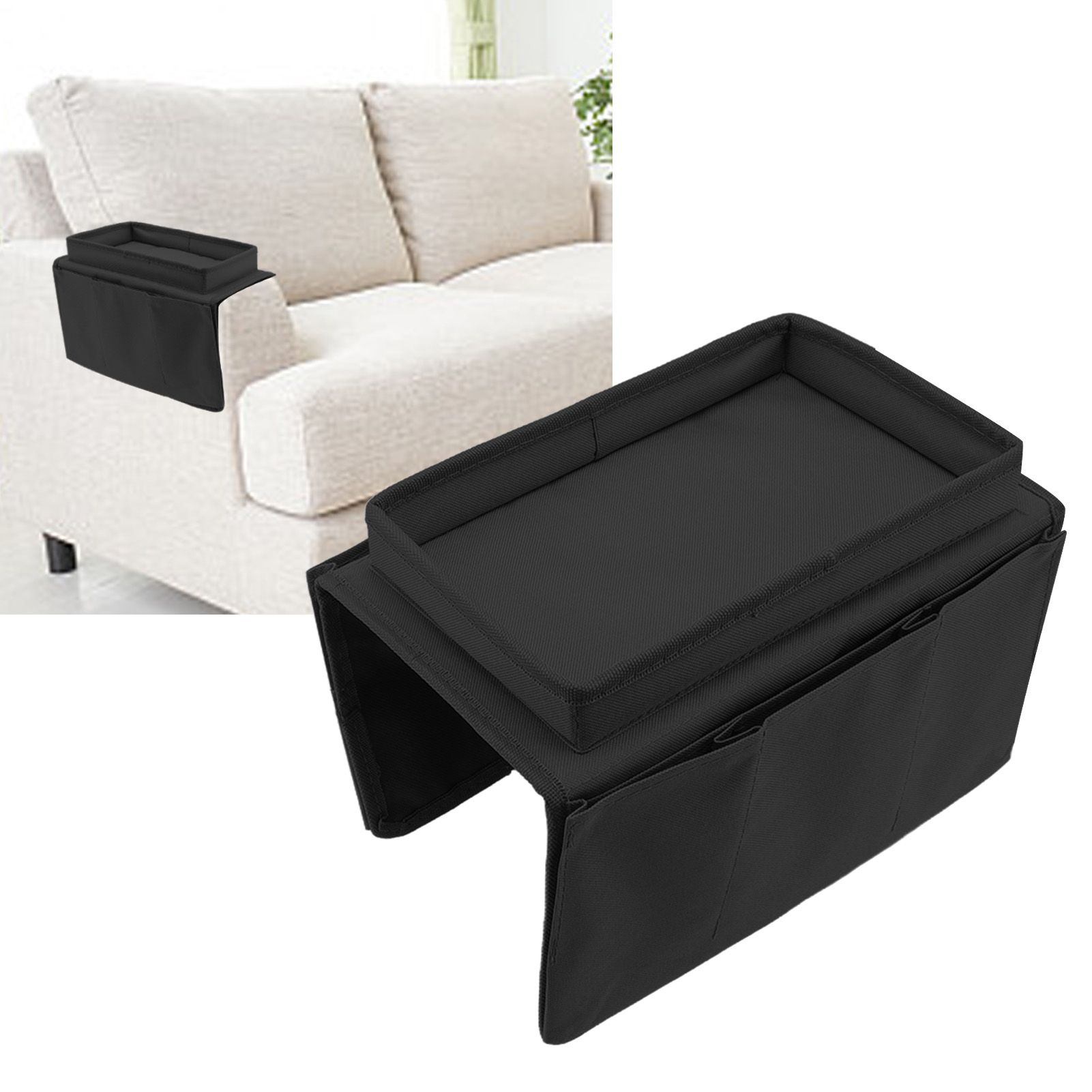 Sofa Tray Folding Arm Storage Holder Table 600D Oxford Cloth Side Pockets for view 12