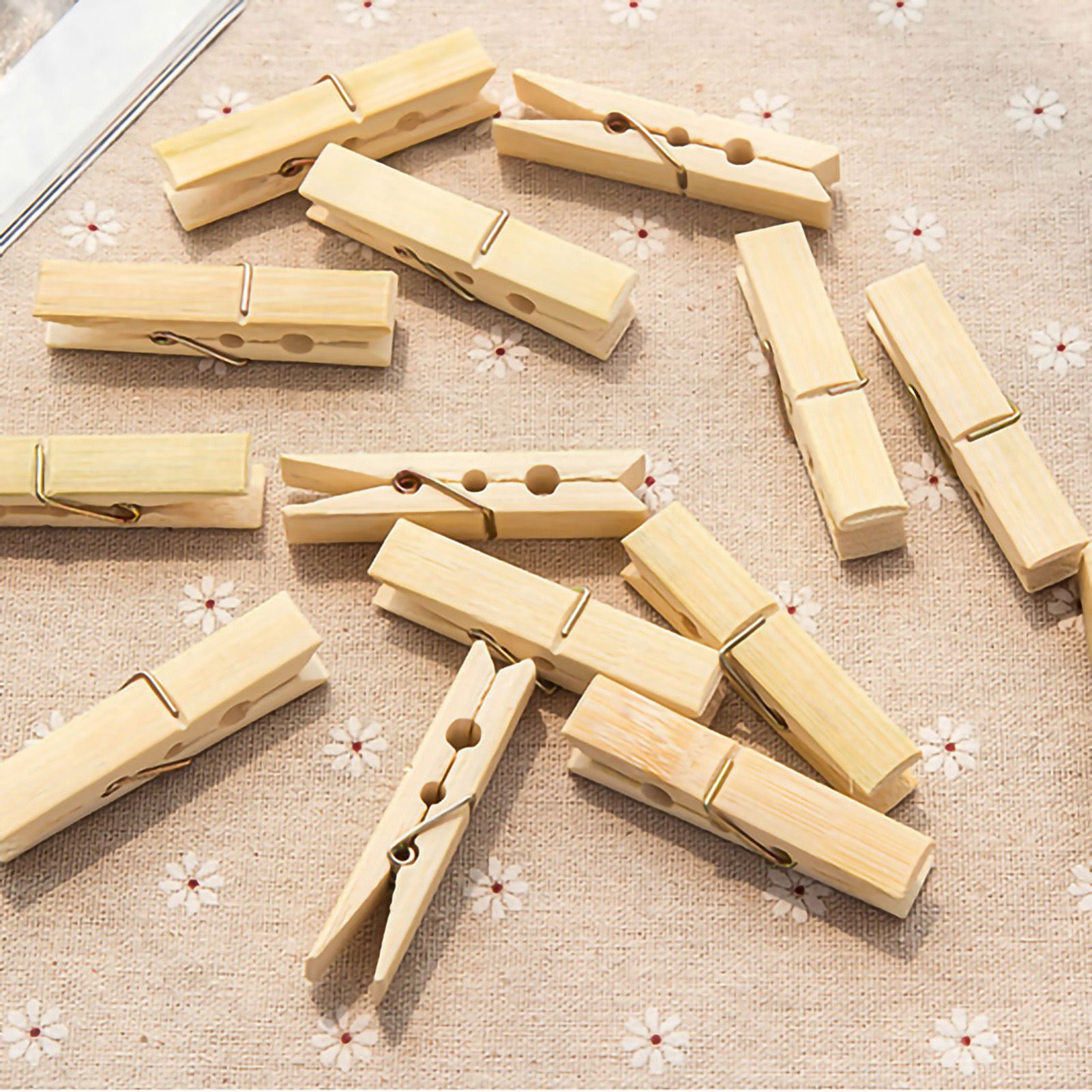 20Pcs Clothes Peg Bamboo Clothespins with Spring Windproof Clothes Clips for view 3
