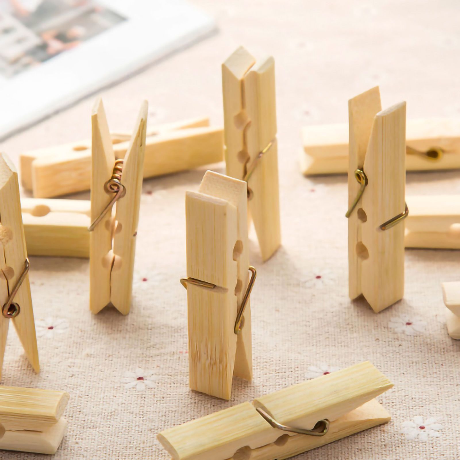 20Pcs Clothes Peg Bamboo Clothespins with Spring Windproof Clothes Clips for view 5