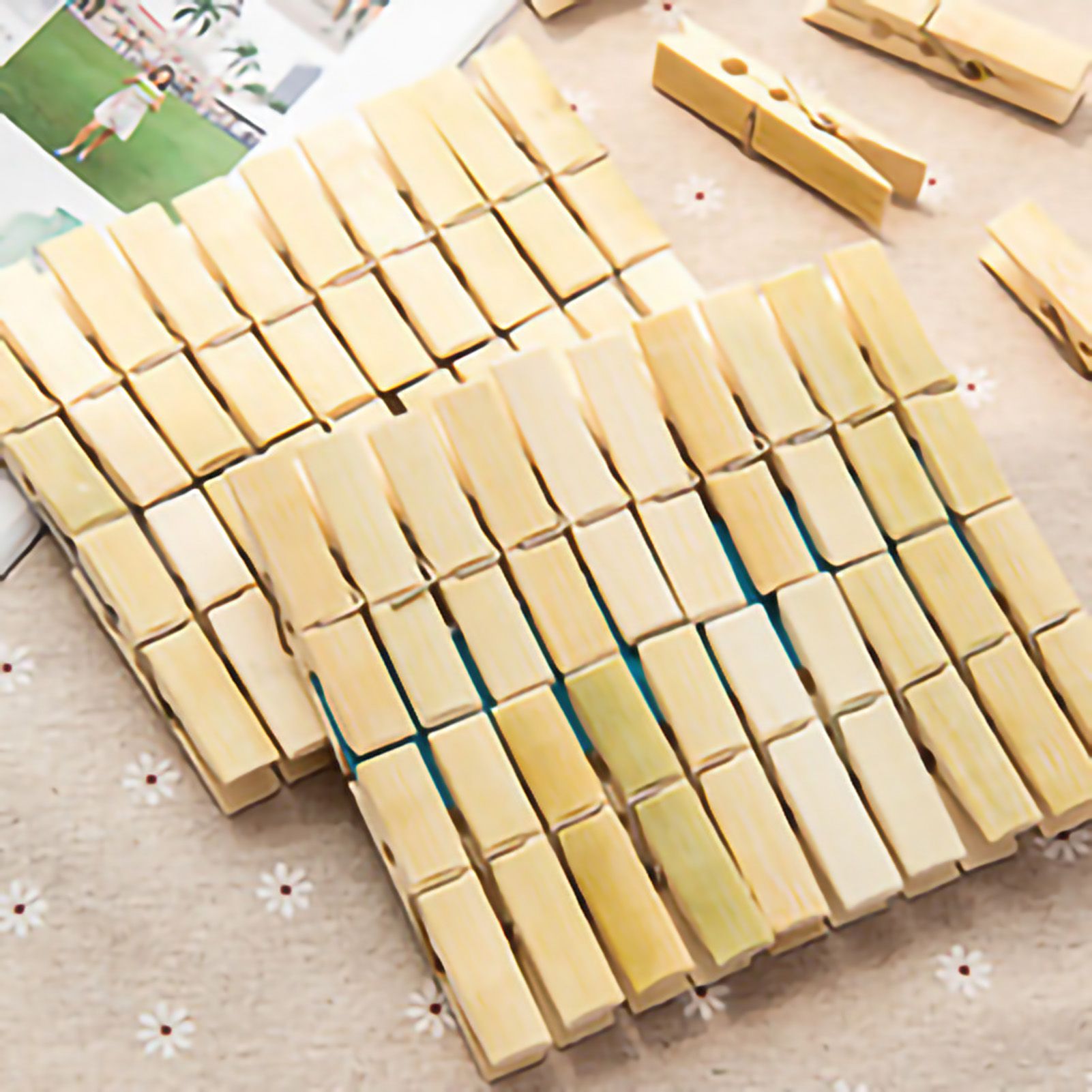 20Pcs Clothes Peg Bamboo Clothespins with Spring Windproof Clothes Clips for view 6