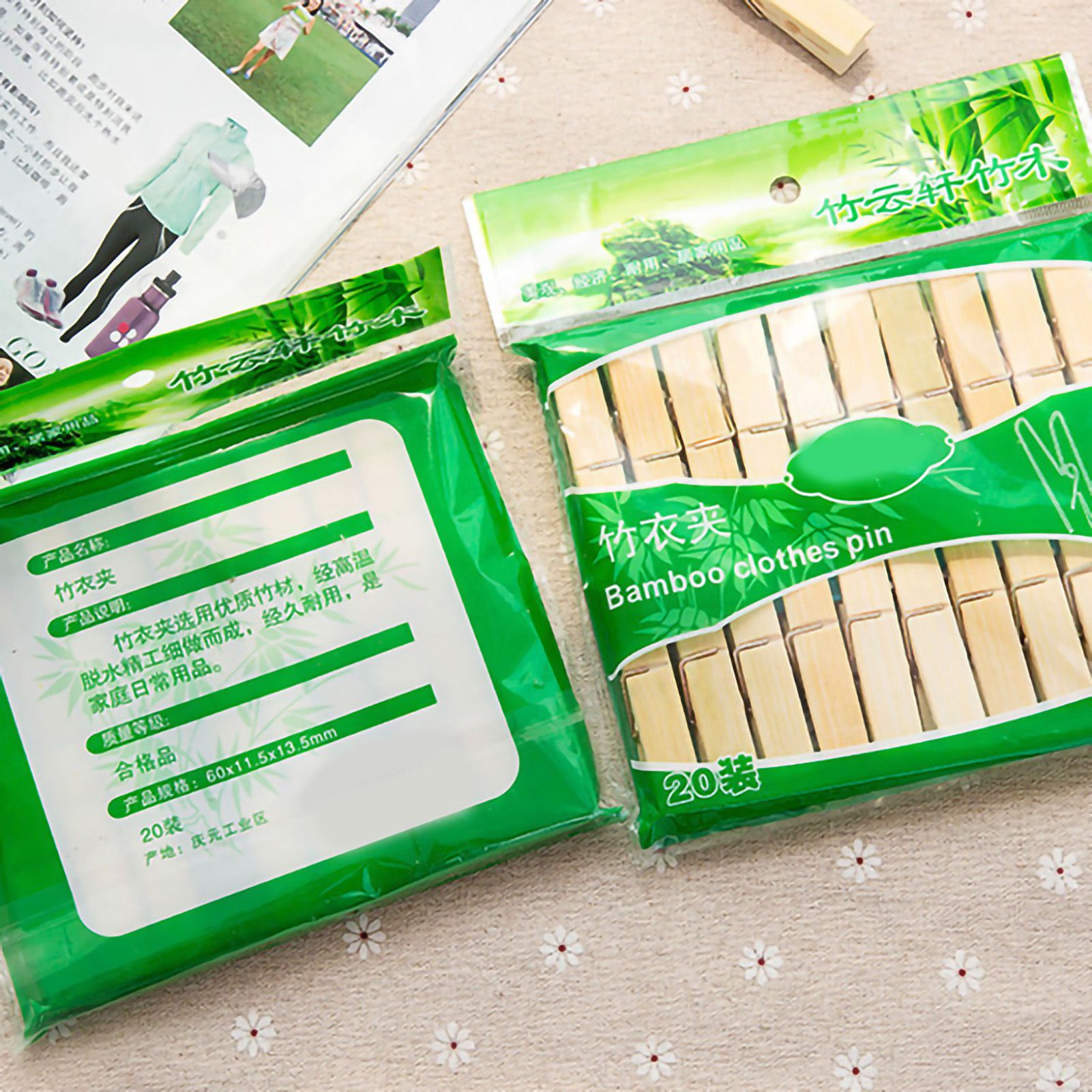 20Pcs Clothes Peg Bamboo Clothespins with Spring Windproof Clothes Clips for view 7