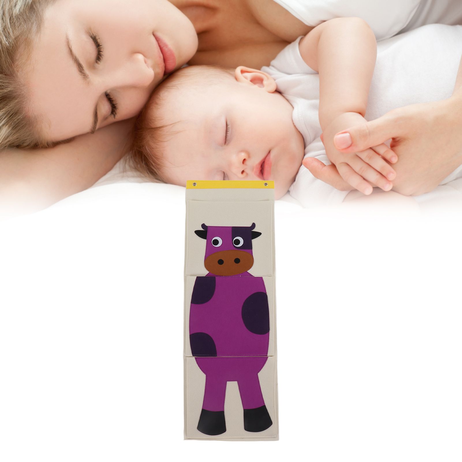Wall Mounted Storage Bag 3 Layers Closet Crib Cartoon Felt Animal Type Over view 12