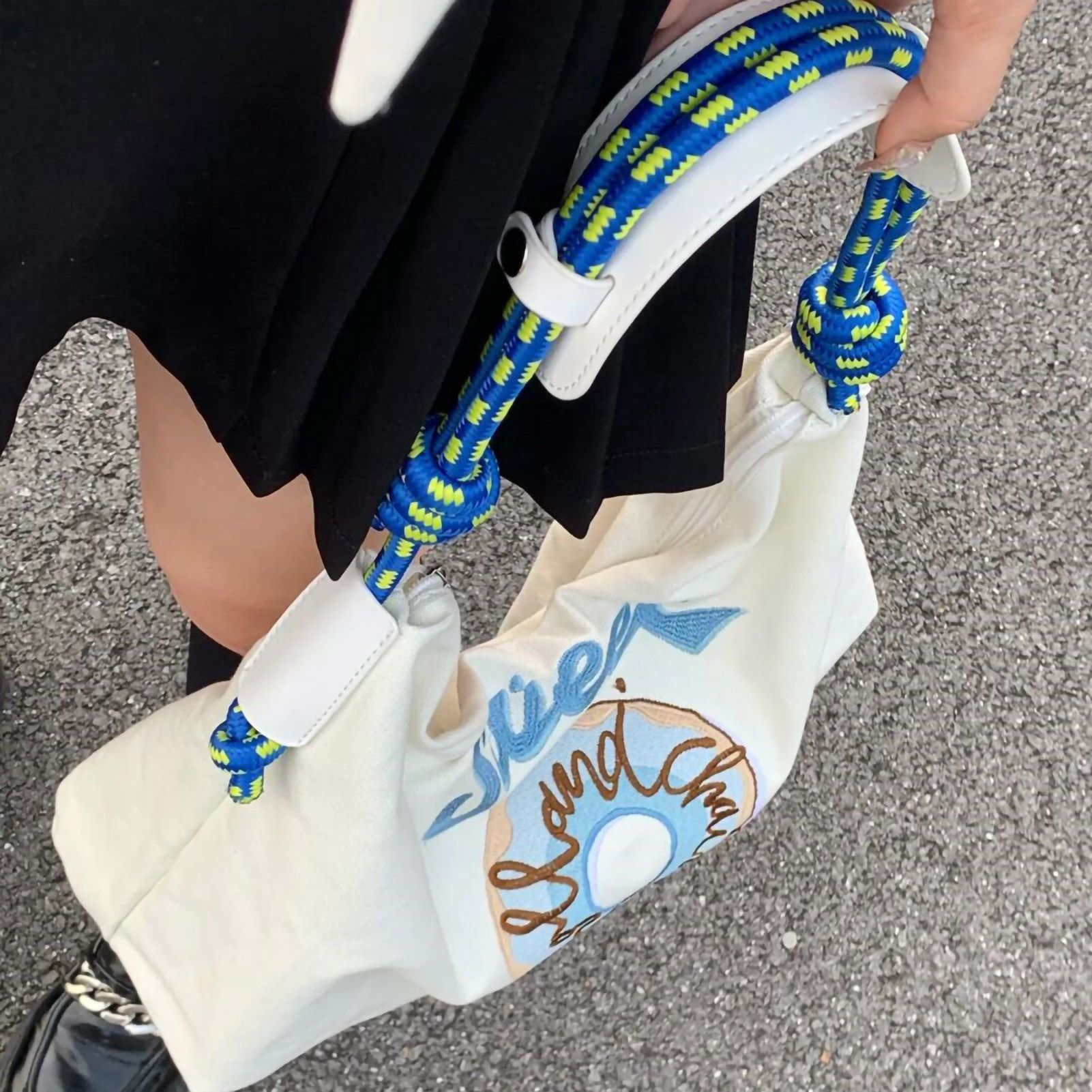 Large Capacity Canvas Bags Hand Embroidered Underarm Bag Versatile Women Tote