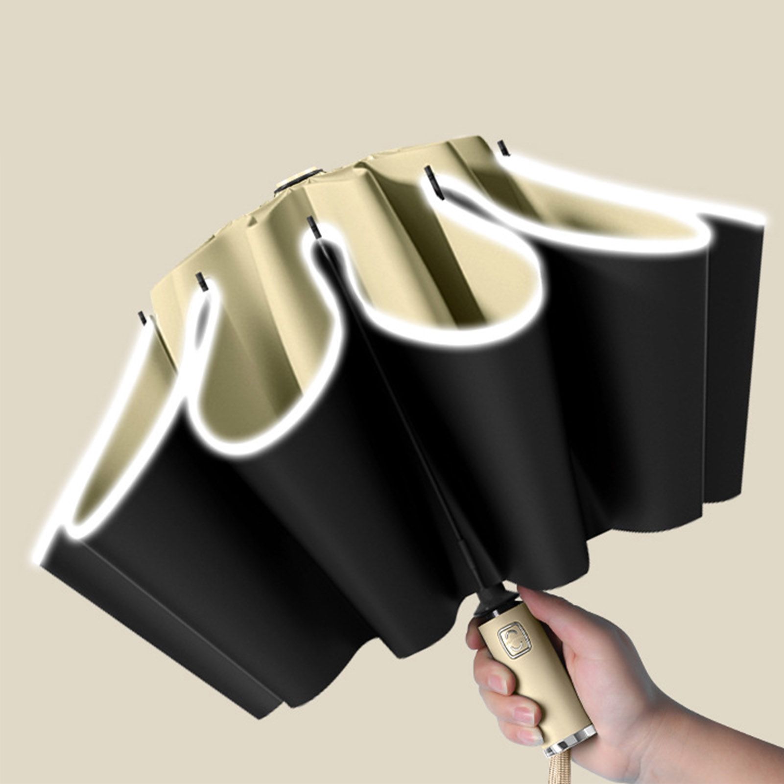 Automatic Reverse Umbrella Large One Key Control with Reflective Strip Folding view 2