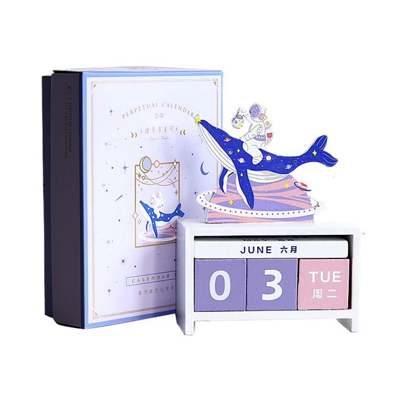 Desk Calendar Wood Home Decoration Perpetual Date Manual Reusable Block
