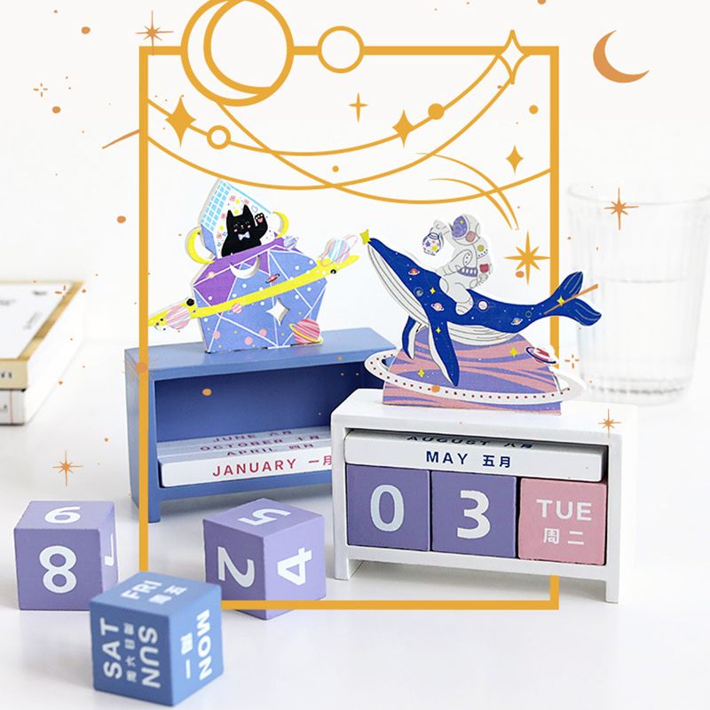 Desk Calendar Wood Home Decoration Perpetual Date Manual Reusable Block view 3