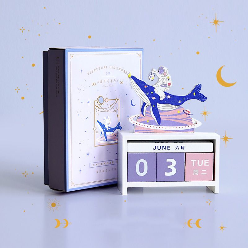 Desk Calendar Wood Home Decoration Perpetual Date Manual Reusable Block view 4