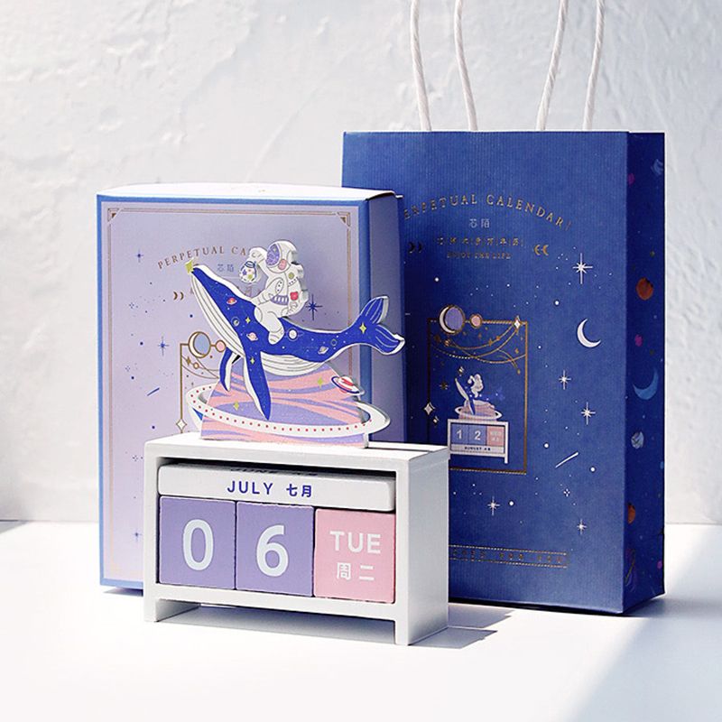 Desk Calendar Wood Home Decoration Perpetual Date Manual Reusable Block view 5