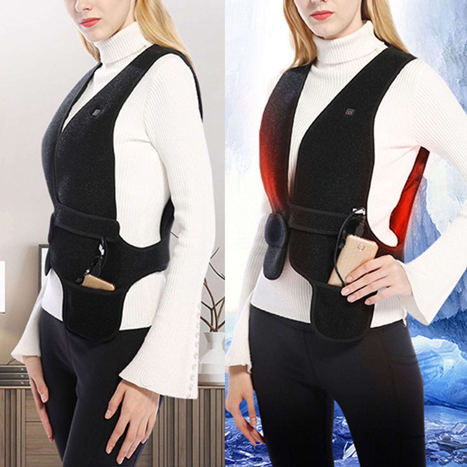 Heated Vest V Neck Fast Warmer Up Jacket USB Charge Electric Warming Heating view 12