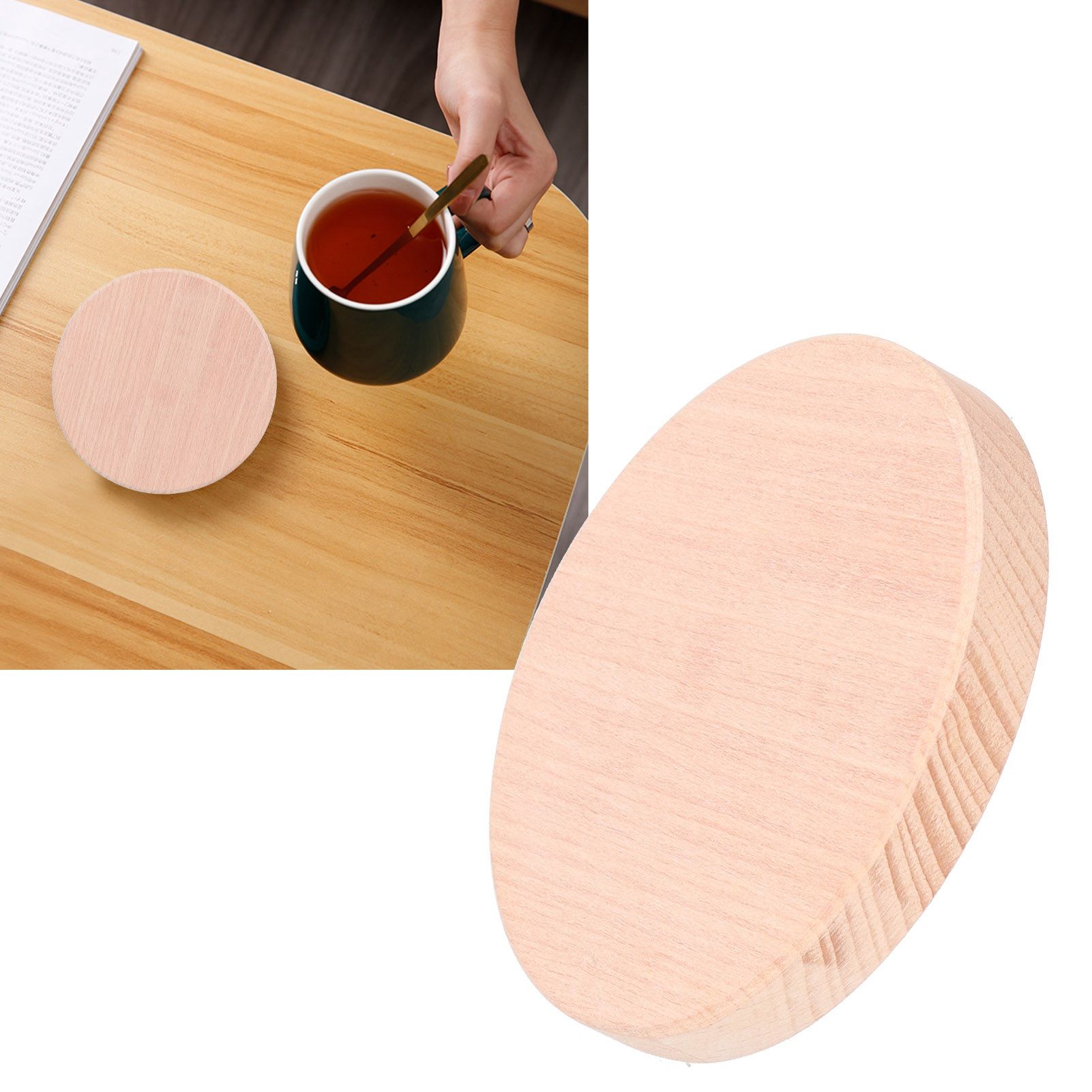 Round Wood Coaster Placemat Round Heat Resistant Drink Mat Cup Pad for Home view 10