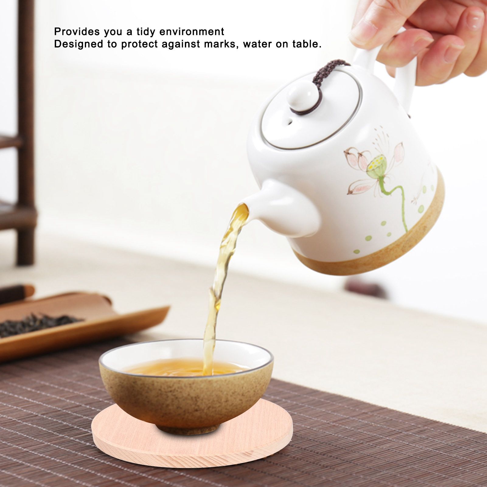 Round Wood Coaster Placemat Round Heat Resistant Drink Mat Cup Pad for Home view 13