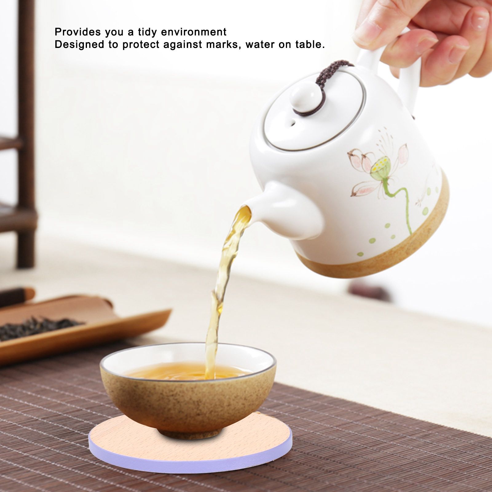 Round Wood Coaster Placemat Round Heat Resistant Drink Mat Cup Pad for Home view 13
