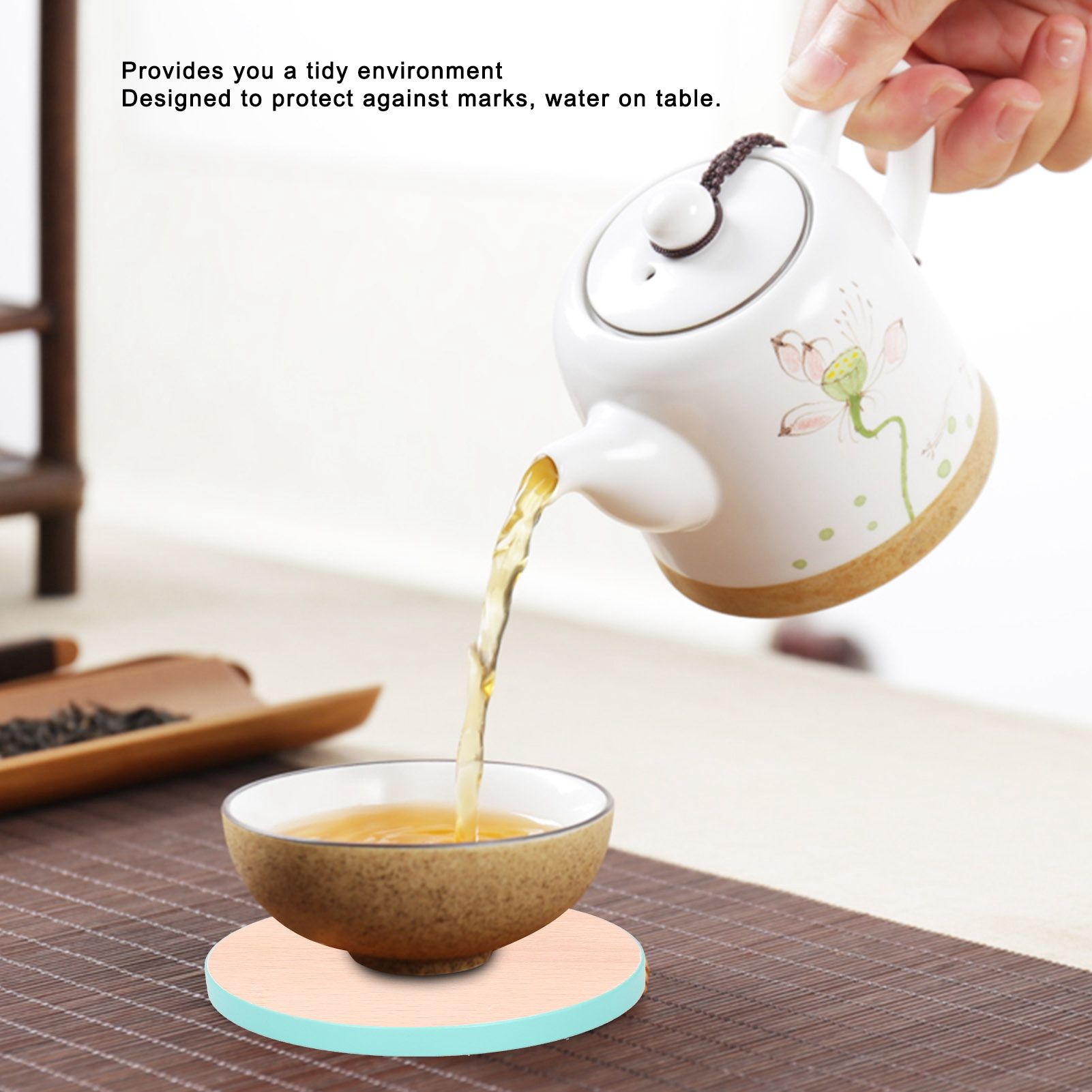 Round Wood Coaster Placemat Round Heat Resistant Drink Mat Cup Pad for Home view 13