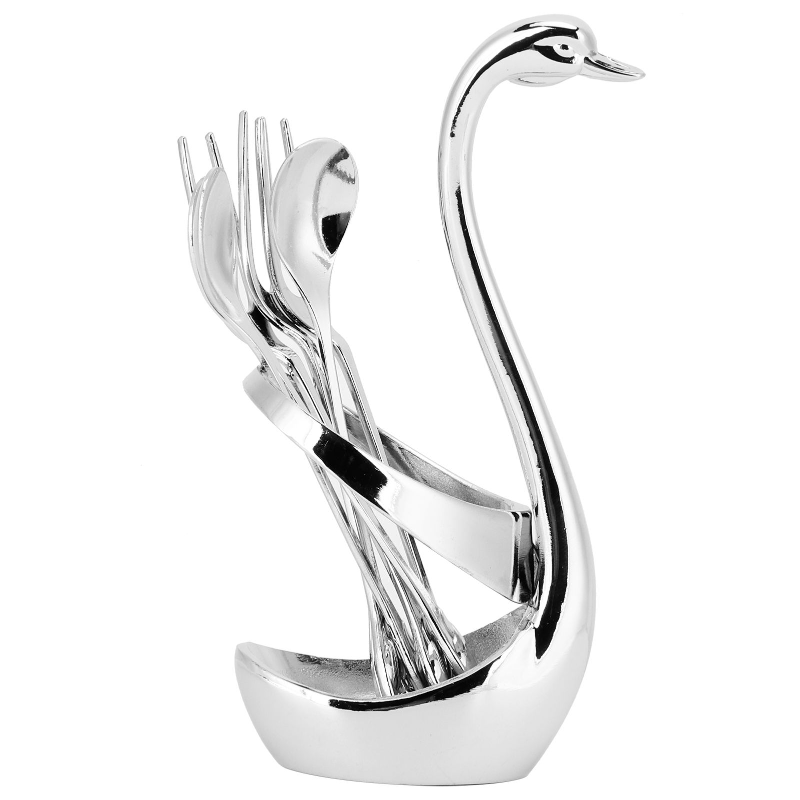 7Pcs/Set Zinc Alloy Dinnerware Swan Holder Tableware with 3 Spoons 3 Forks view 2