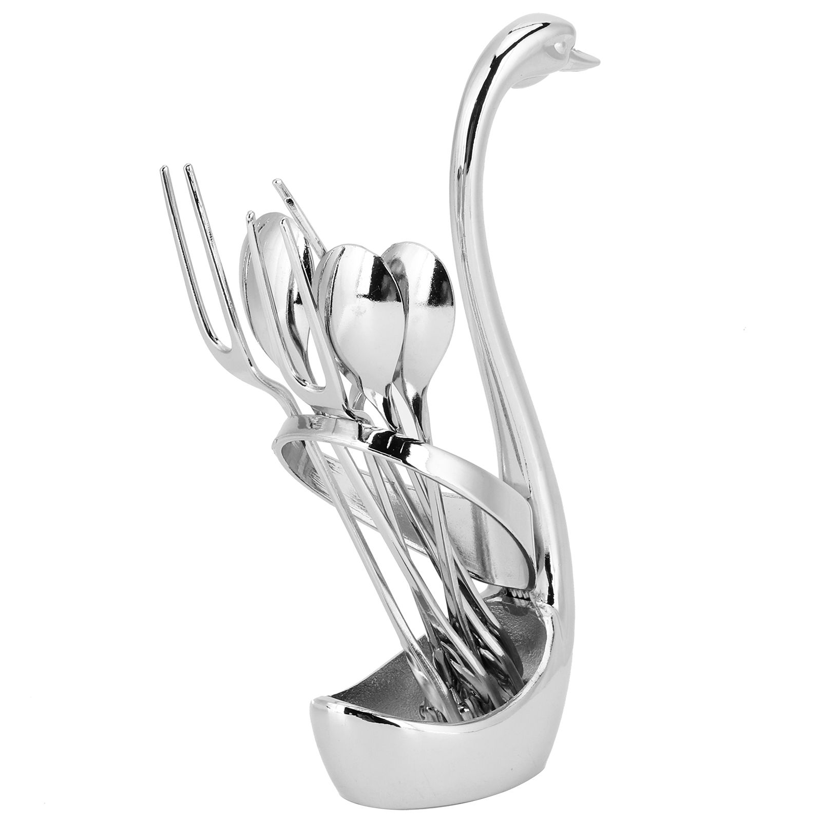 7Pcs/Set Zinc Alloy Dinnerware Swan Holder Tableware with 3 Spoons 3 Forks view 3