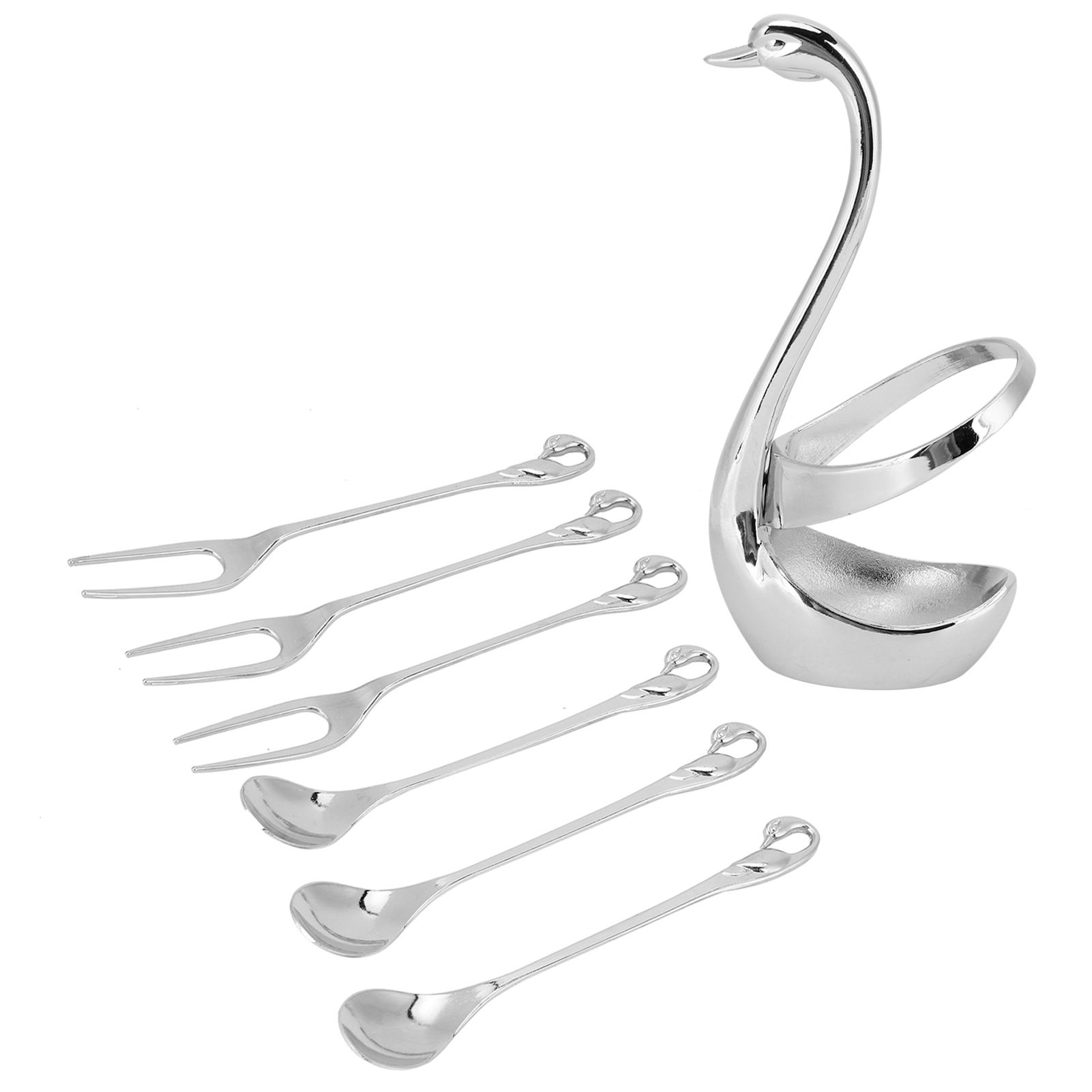 7Pcs/Set Zinc Alloy Dinnerware Swan Holder Tableware with 3 Spoons 3 Forks view 5