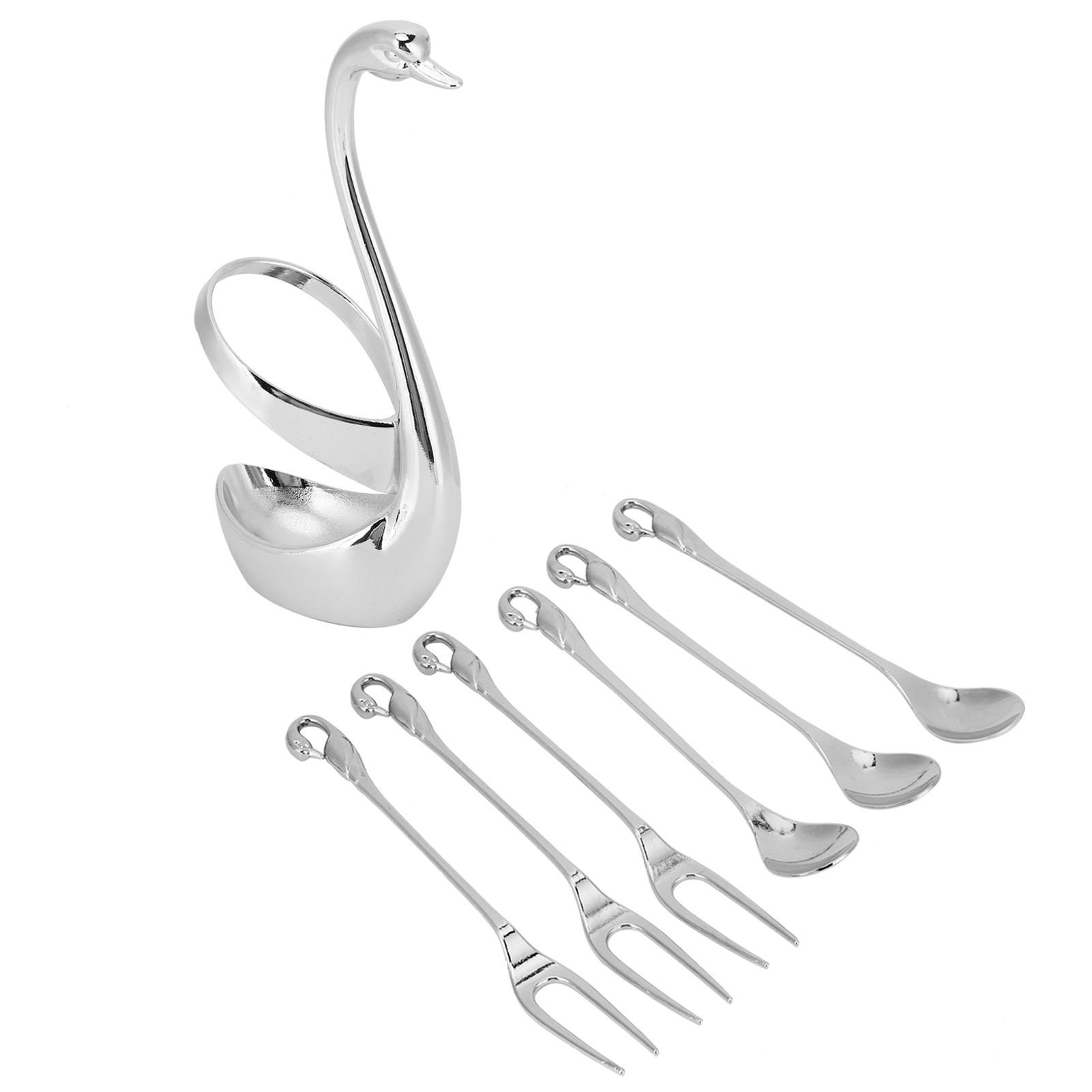 7Pcs/Set Zinc Alloy Dinnerware Swan Holder Tableware with 3 Spoons 3 Forks view 6