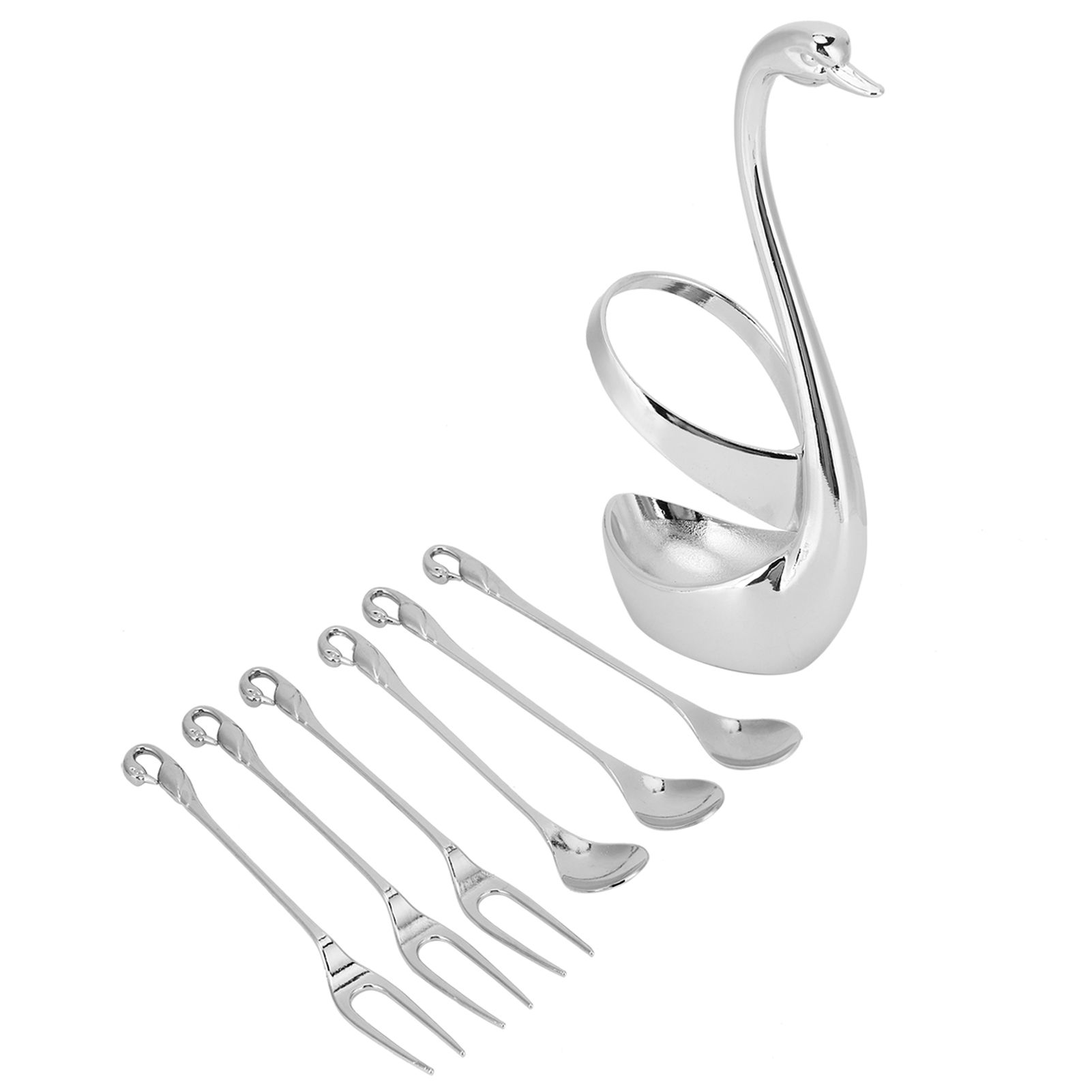 7Pcs/Set Zinc Alloy Dinnerware Swan Holder Tableware with 3 Spoons 3 Forks view 7