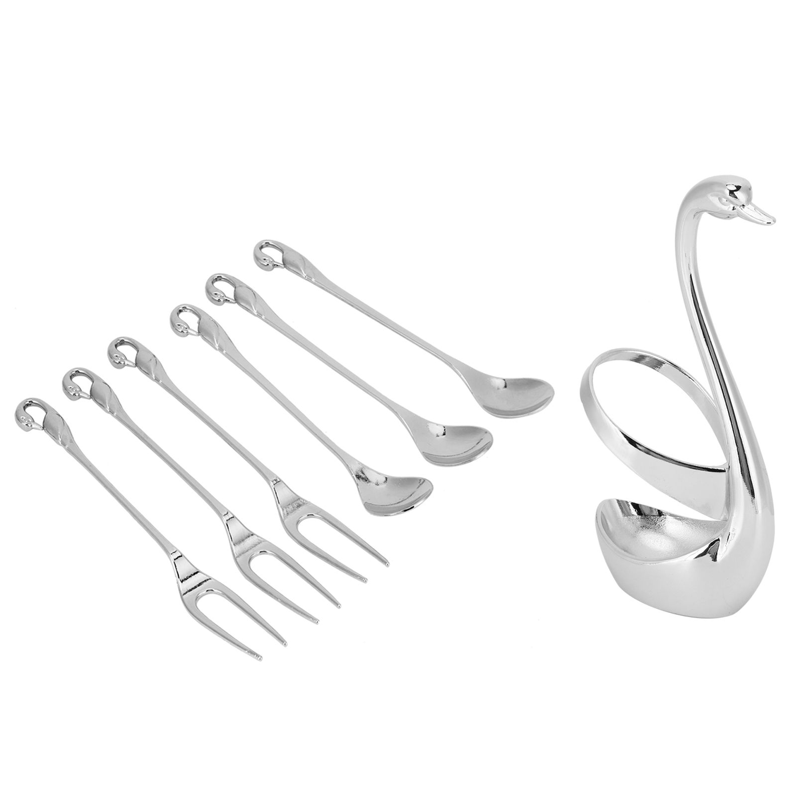 7Pcs/Set Zinc Alloy Dinnerware Swan Holder Tableware with 3 Spoons 3 Forks view 8