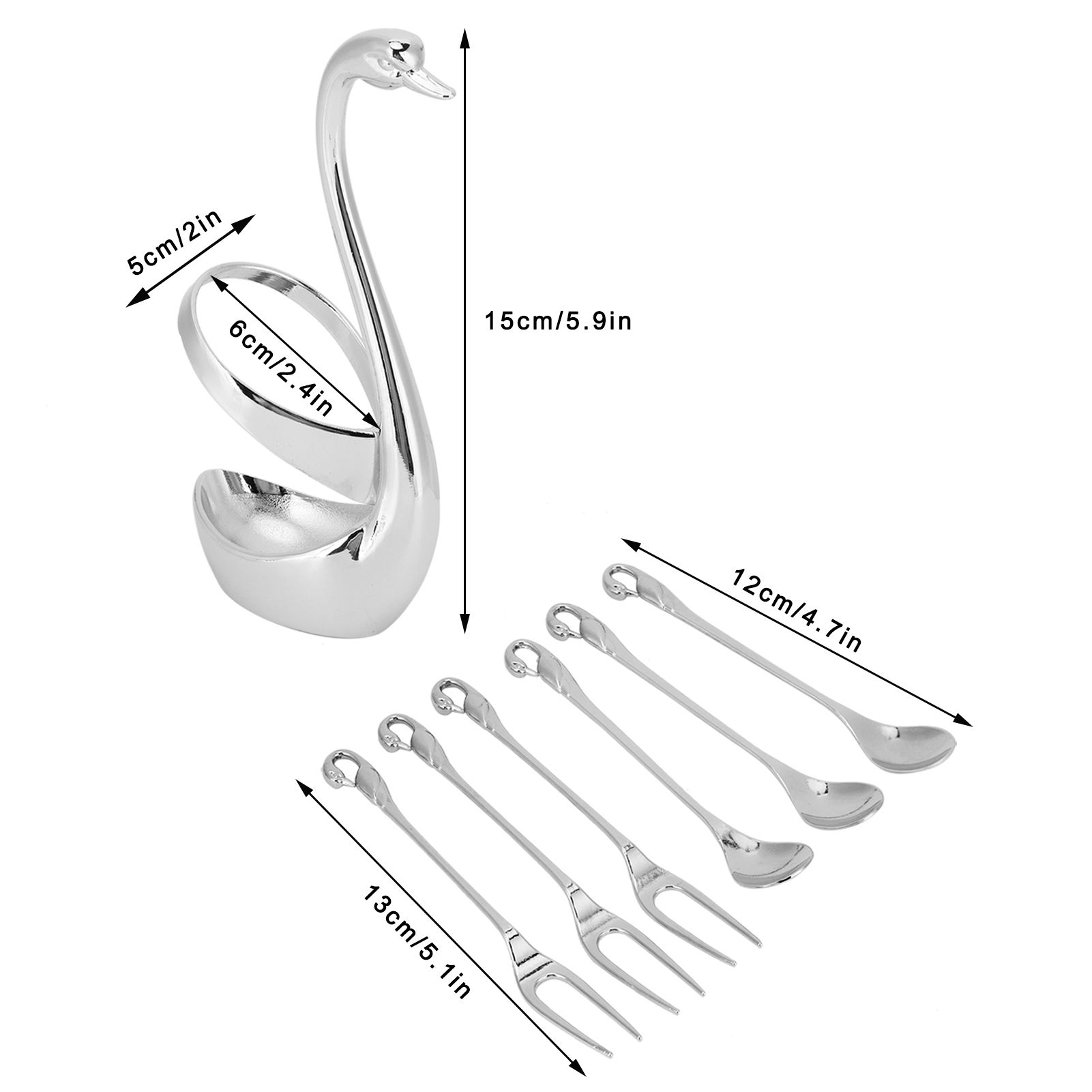 7Pcs/Set Zinc Alloy Dinnerware Swan Holder Tableware with 3 Spoons 3 Forks view 14
