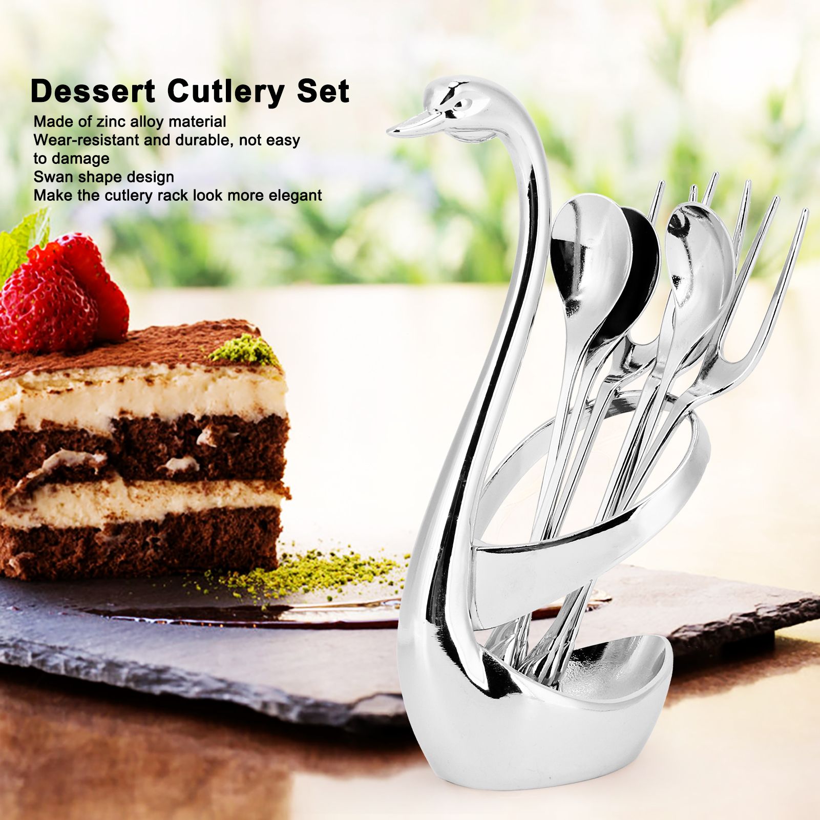 7Pcs/Set Zinc Alloy Dinnerware Swan Holder Tableware with 3 Spoons 3 Forks view 15