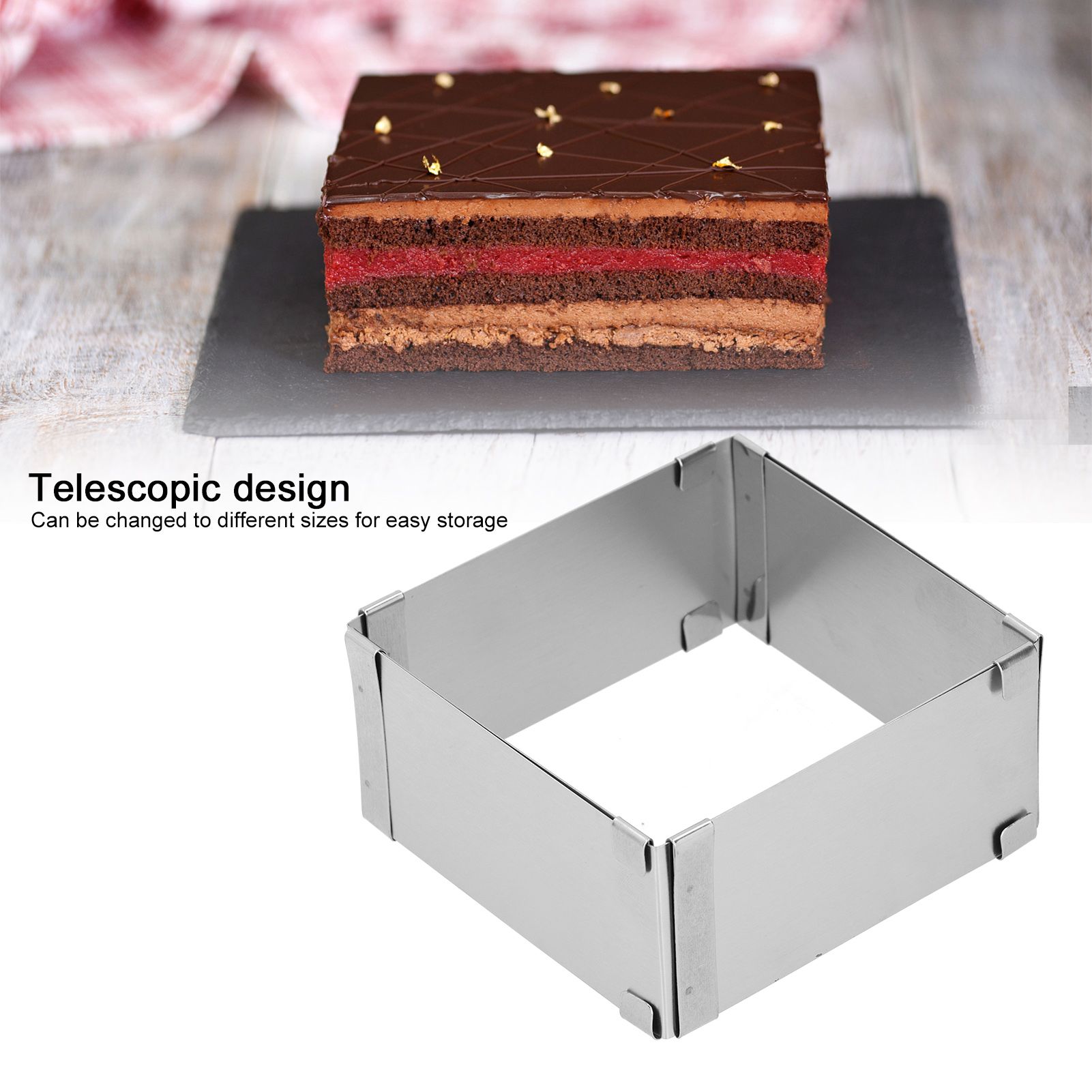 Stainless Steel Square Mousse Ring Retractable Biscuits Cake Mold Kitchen DIY view 14