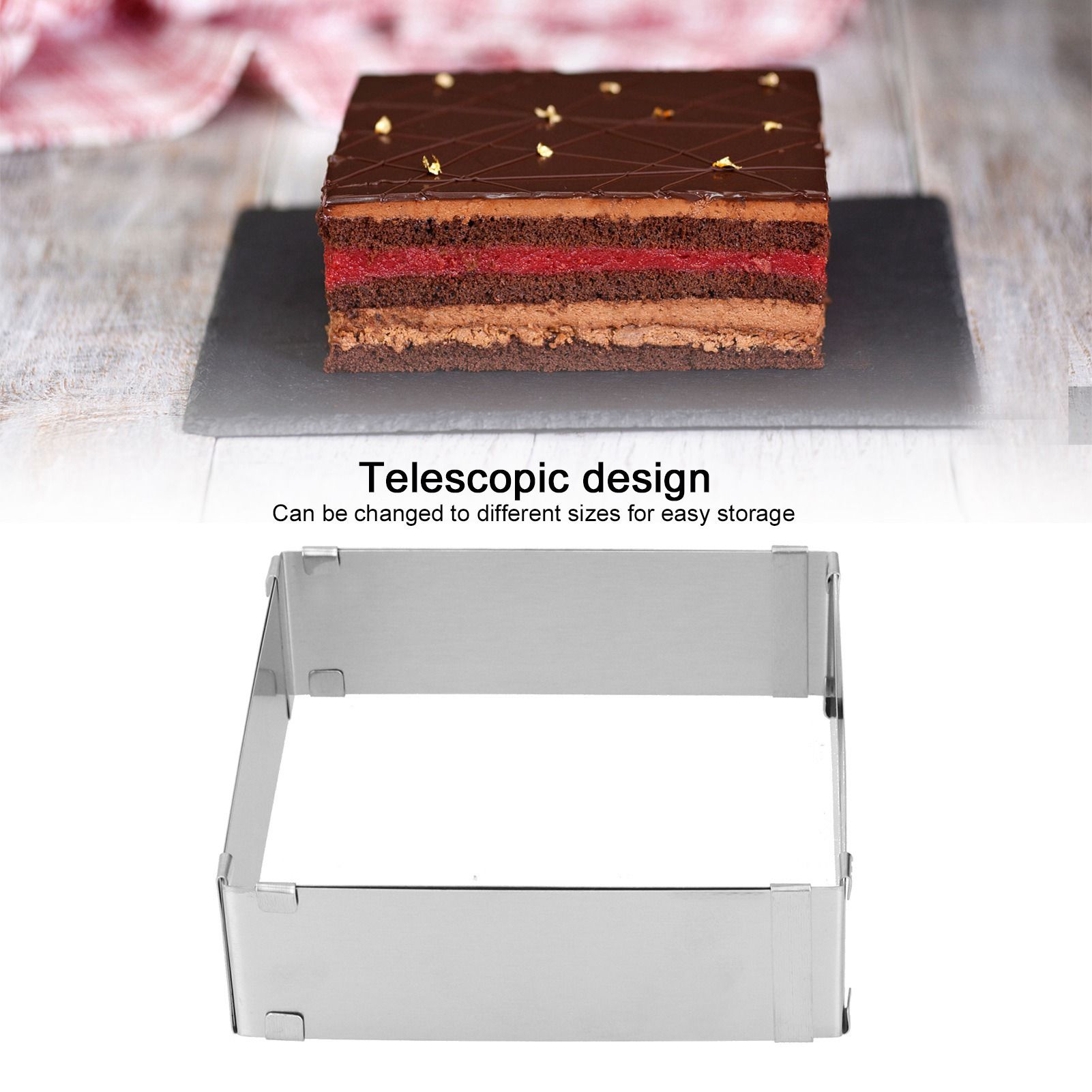 Stainless Steel Square Mousse Ring Retractable Biscuits Cake Mold Kitchen DIY view 14