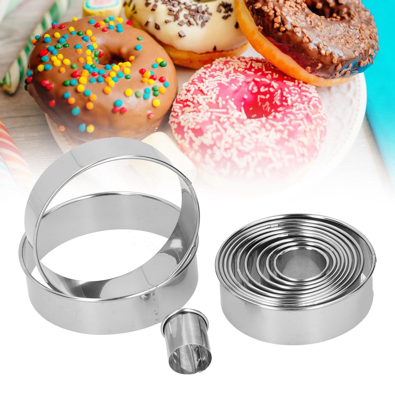 12PCS/Set Stainless Steel Mousse Ring Round Cake Mold Fondant Cookies Cutting view 9