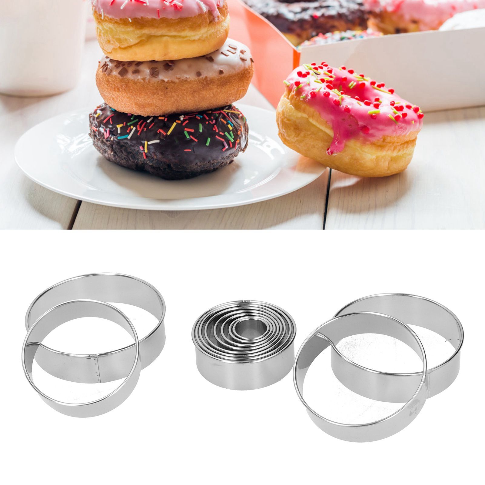 12PCS/Set Stainless Steel Mousse Ring Round Cake Mold Fondant Cookies Cutting view 10