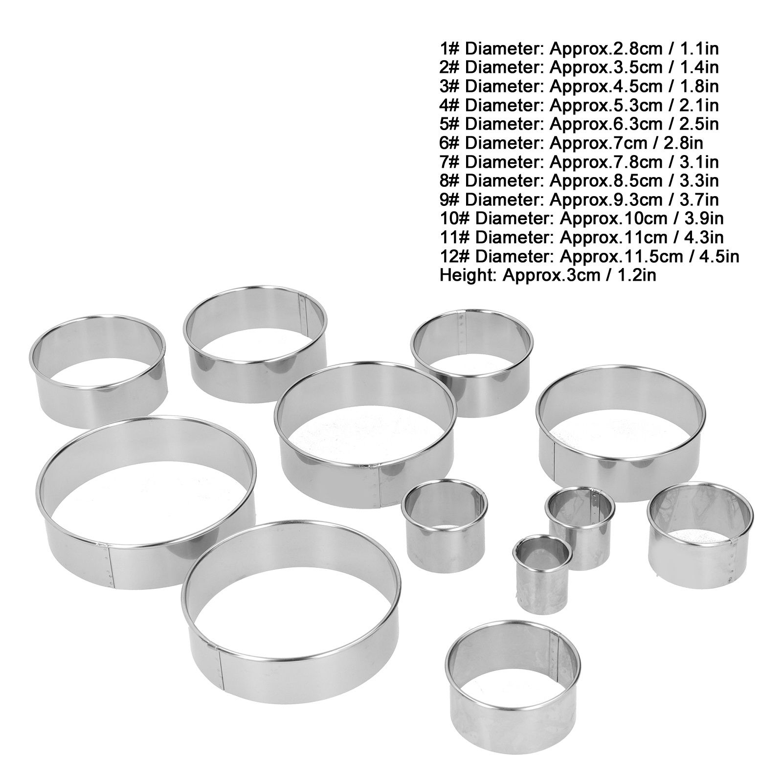 12PCS/Set Stainless Steel Mousse Ring Round Cake Mold Fondant Cookies Cutting view 12
