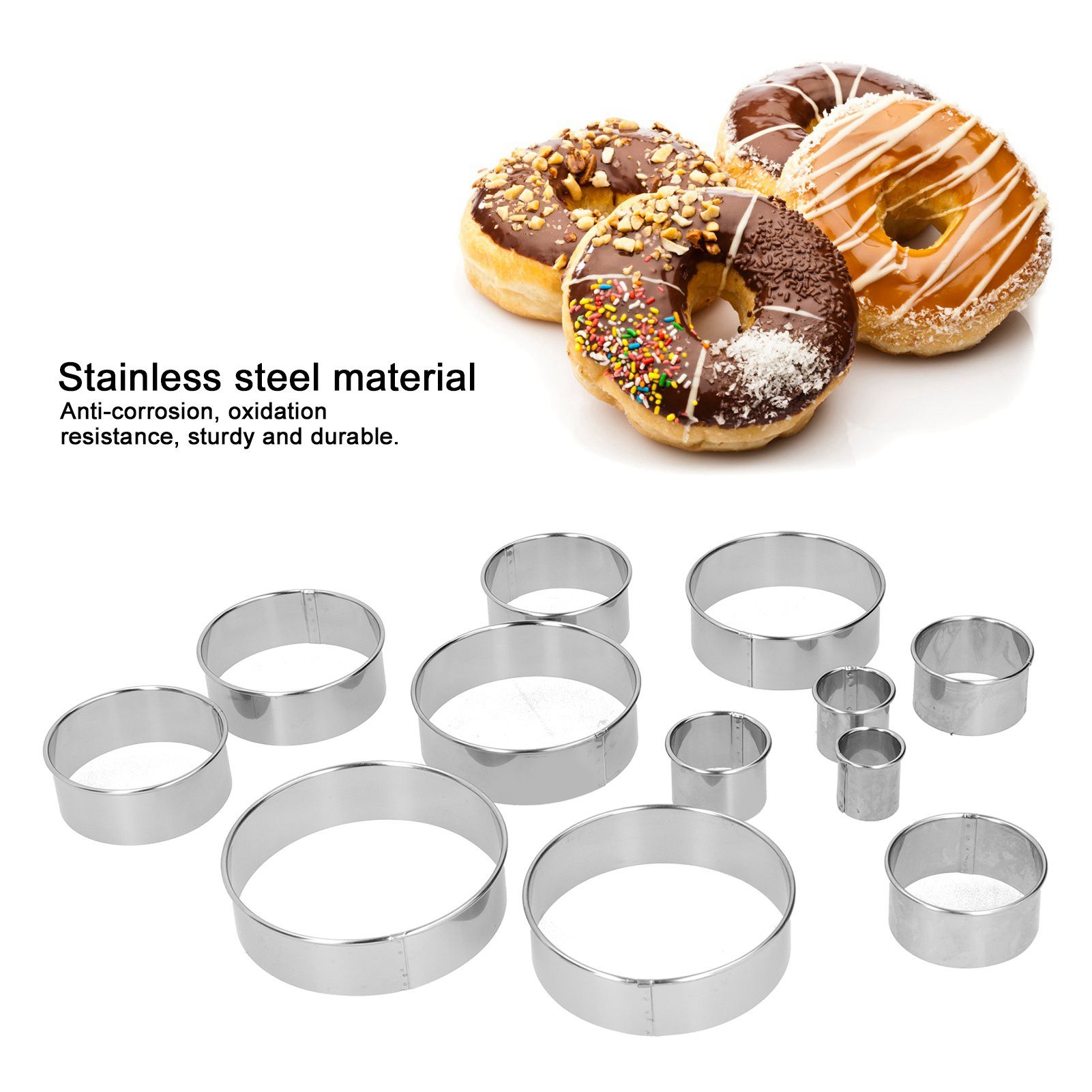 12PCS/Set Stainless Steel Mousse Ring Round Cake Mold Fondant Cookies Cutting view 13
