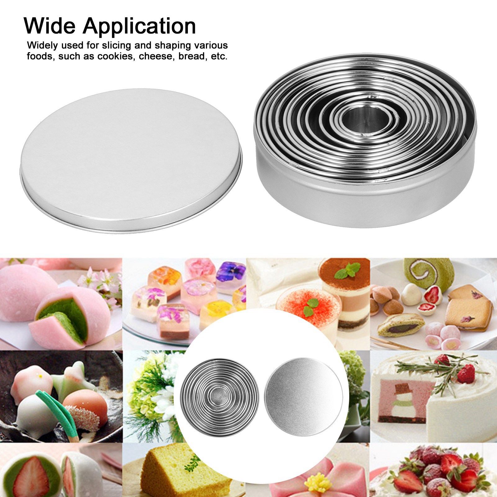 12PCS/Set Stainless Steel Mousse Ring Round Cake Mold Fondant Cookies Cutting view 14