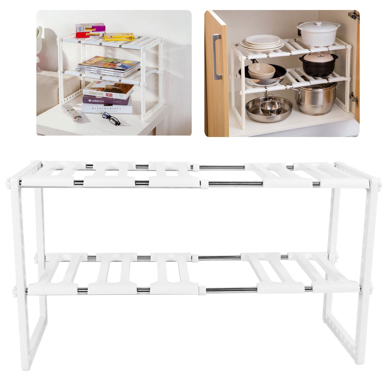 2‑Tier Sink Rack Cabinet Organizer Storage Telescopic Shelf Kitchen Bathroom view 10