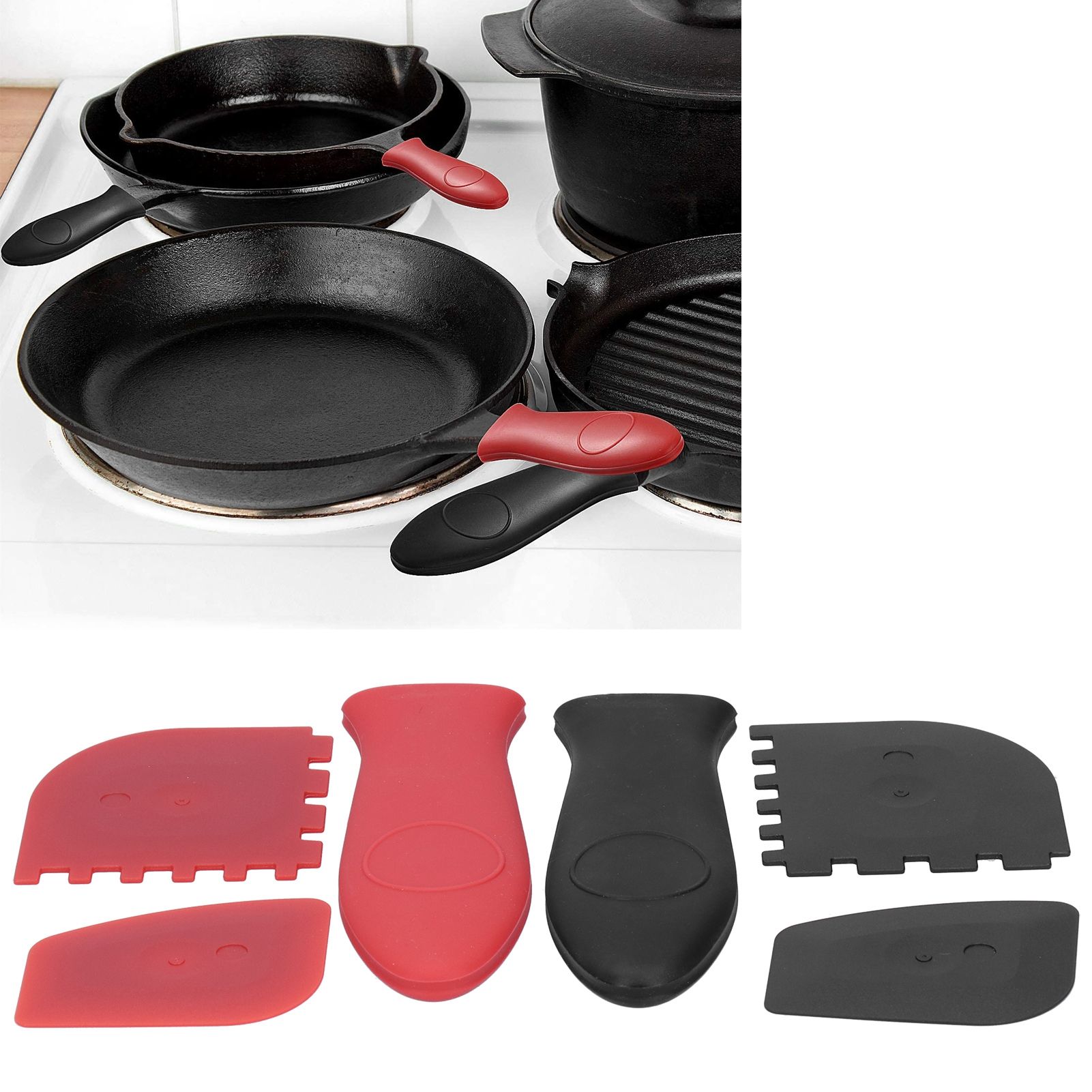 6Pcs set Pot Handle Sleeve Cover Scraper Kit Silicone Anti Scalding Cookware view 9