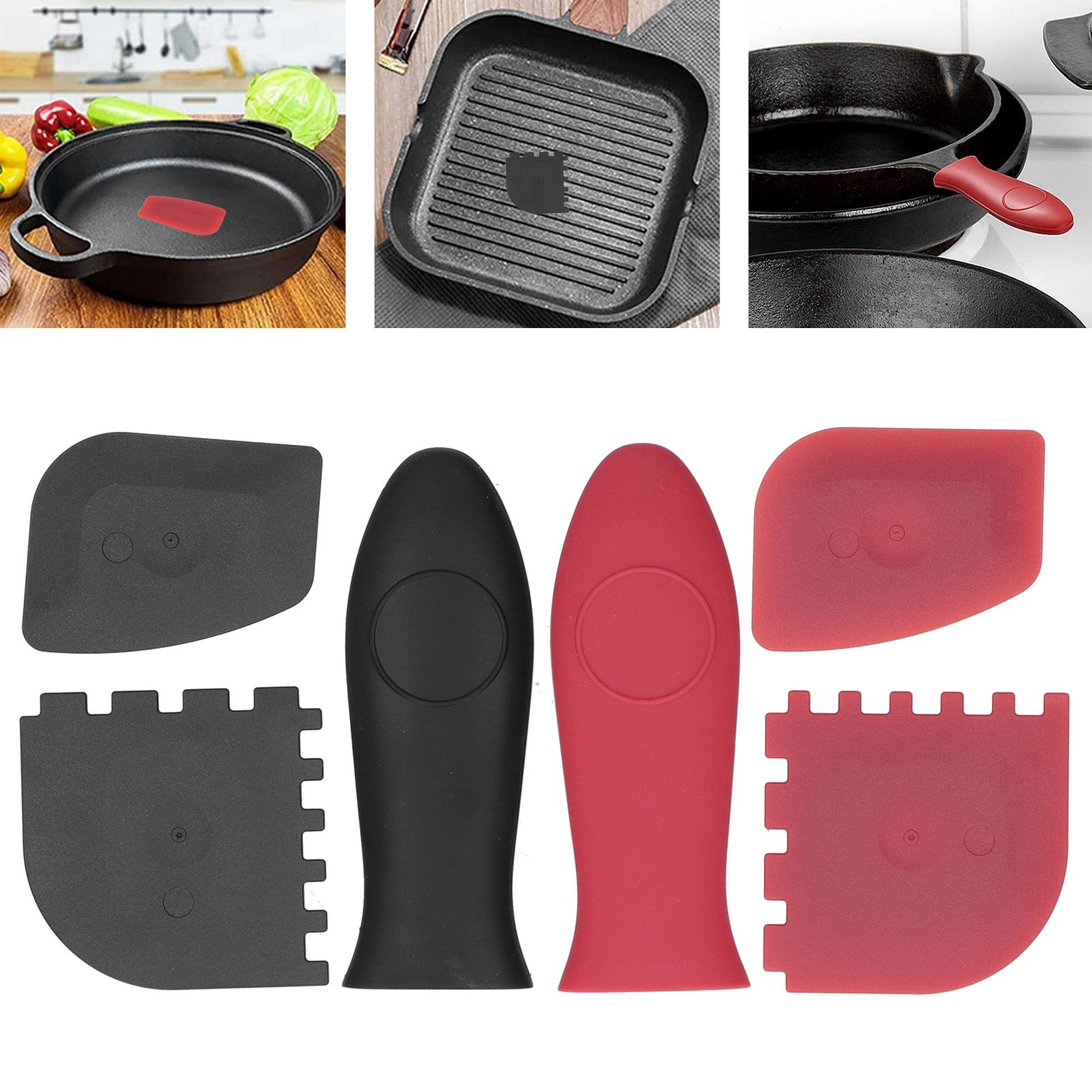 6Pcs set Pot Handle Sleeve Cover Scraper Kit Silicone Anti Scalding Cookware view 10