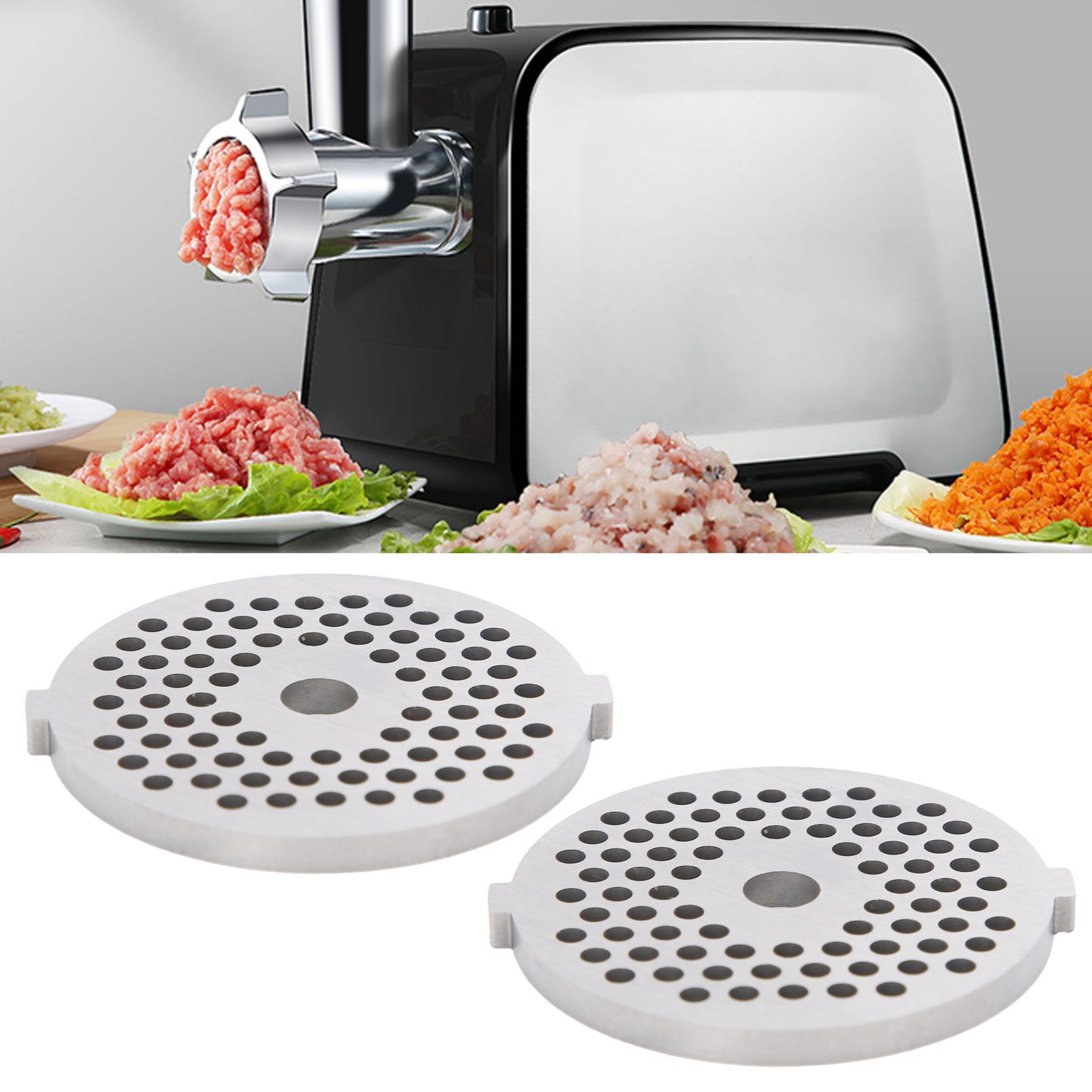 2Pcs Electric Mincer Blade Stainless Steel Grinding Plate Round Hole for 5#/B view 10