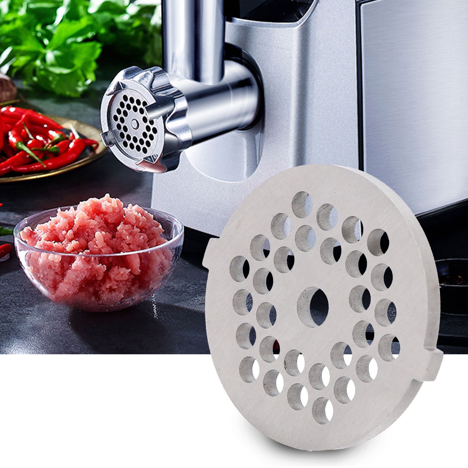 2Pcs Electric Mincer Blade Stainless Steel Grinding Plate Round Hole for 5#/B view 13