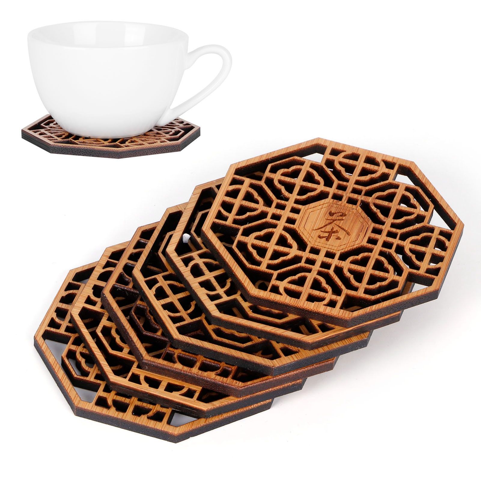 6PCS Bamboo Coaster Teacup Mat AntiScald Heat Insulation Pad Tea Ceremony view 9