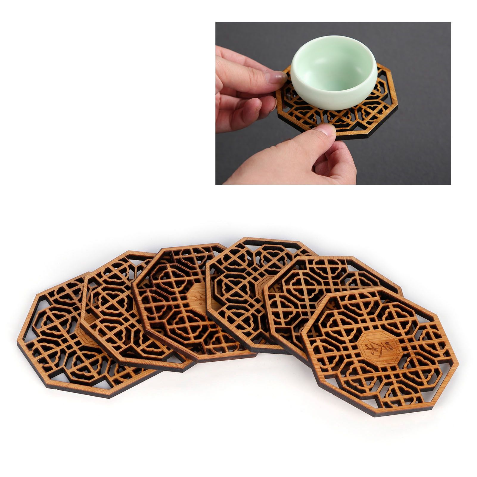 6PCS Bamboo Coaster Teacup Mat AntiScald Heat Insulation Pad Tea Ceremony view 10