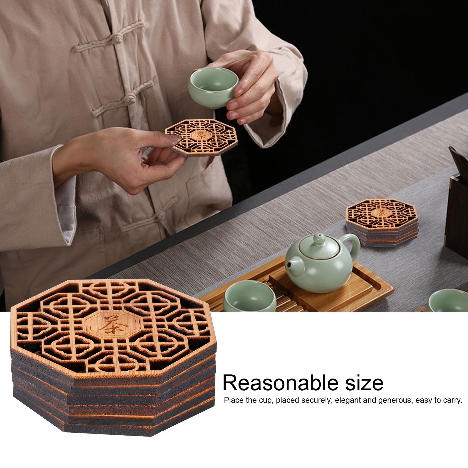 6PCS Bamboo Coaster Teacup Mat AntiScald Heat Insulation Pad Tea Ceremony view 14