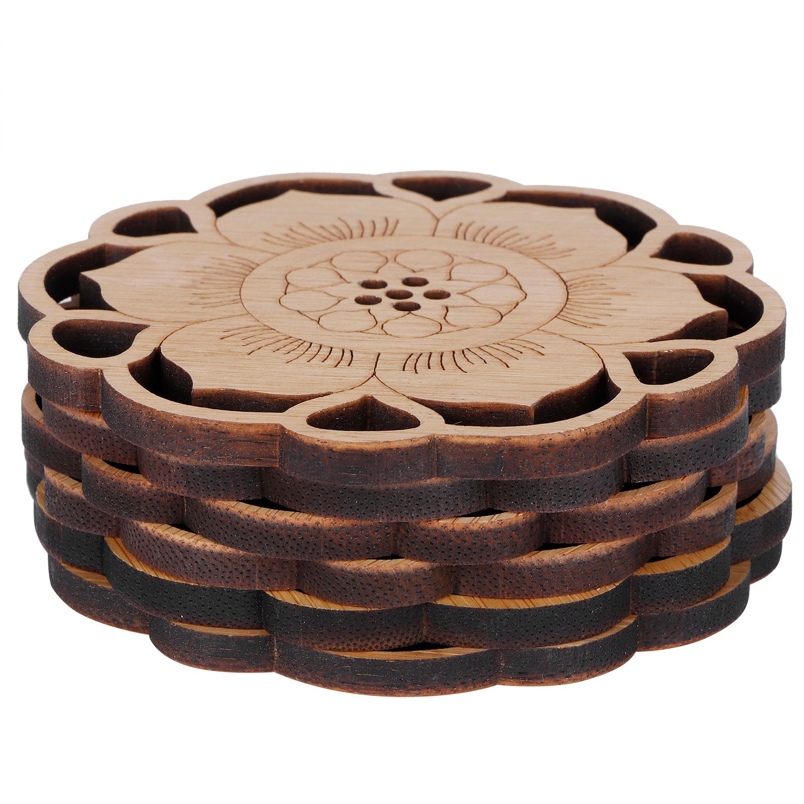 6Pcs/Set Teacup Mat Bamboo Coaster Heat Insulated Cup Pad Drinkware Tabletop