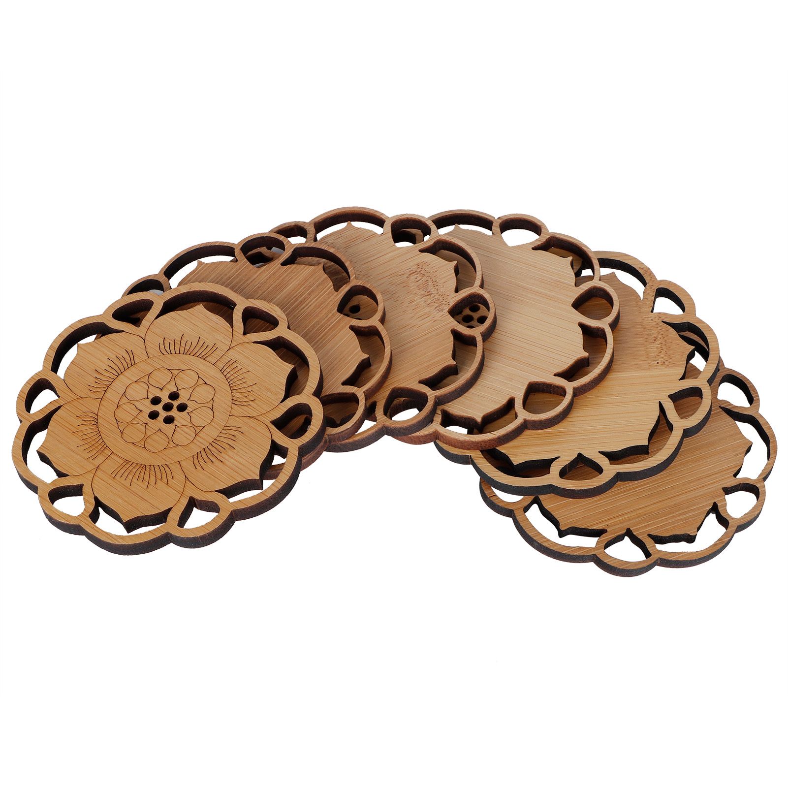 6Pcs/Set Teacup Mat Bamboo Coaster Heat Insulated Cup Pad Drinkware Tabletop view 3