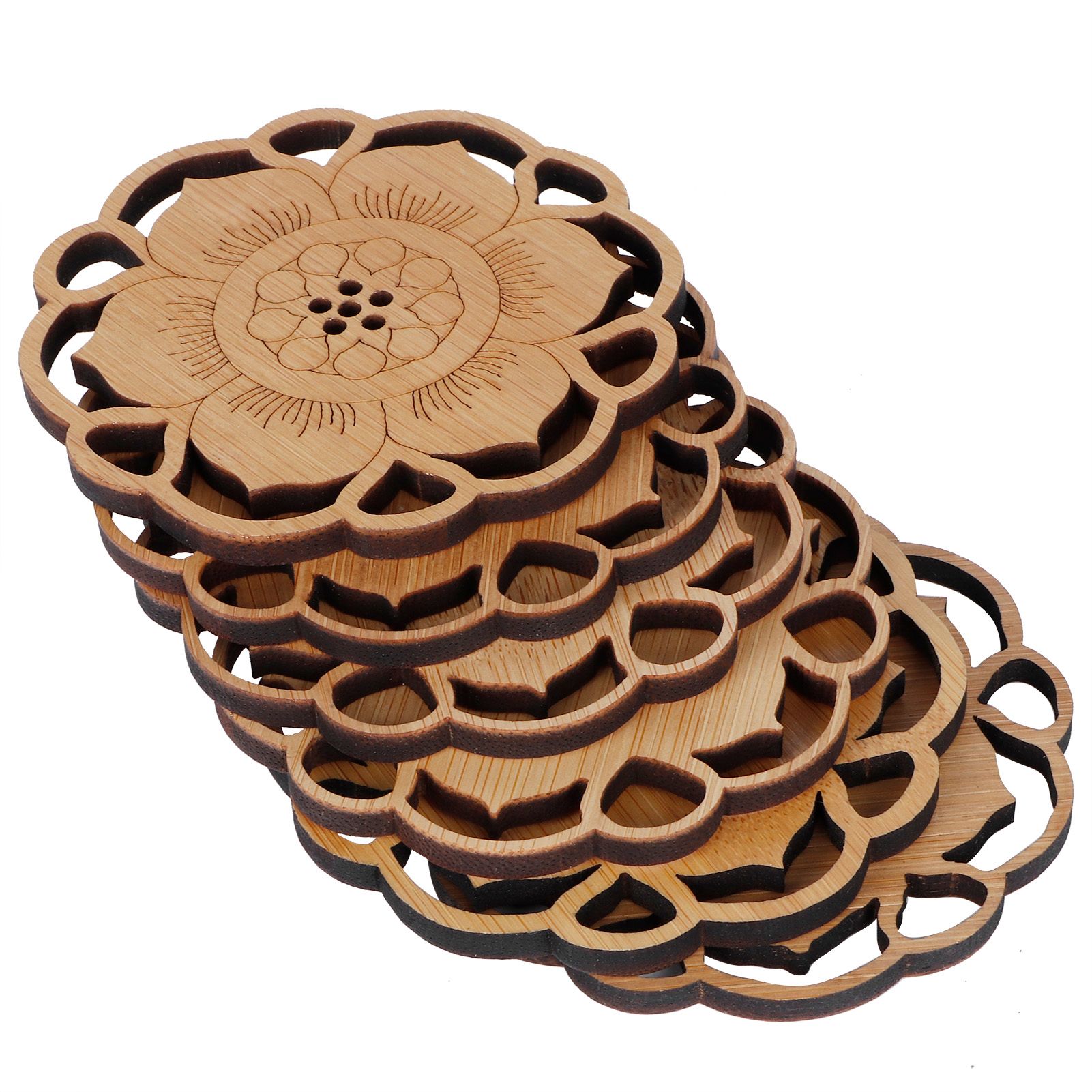6Pcs/Set Teacup Mat Bamboo Coaster Heat Insulated Cup Pad Drinkware Tabletop view 4